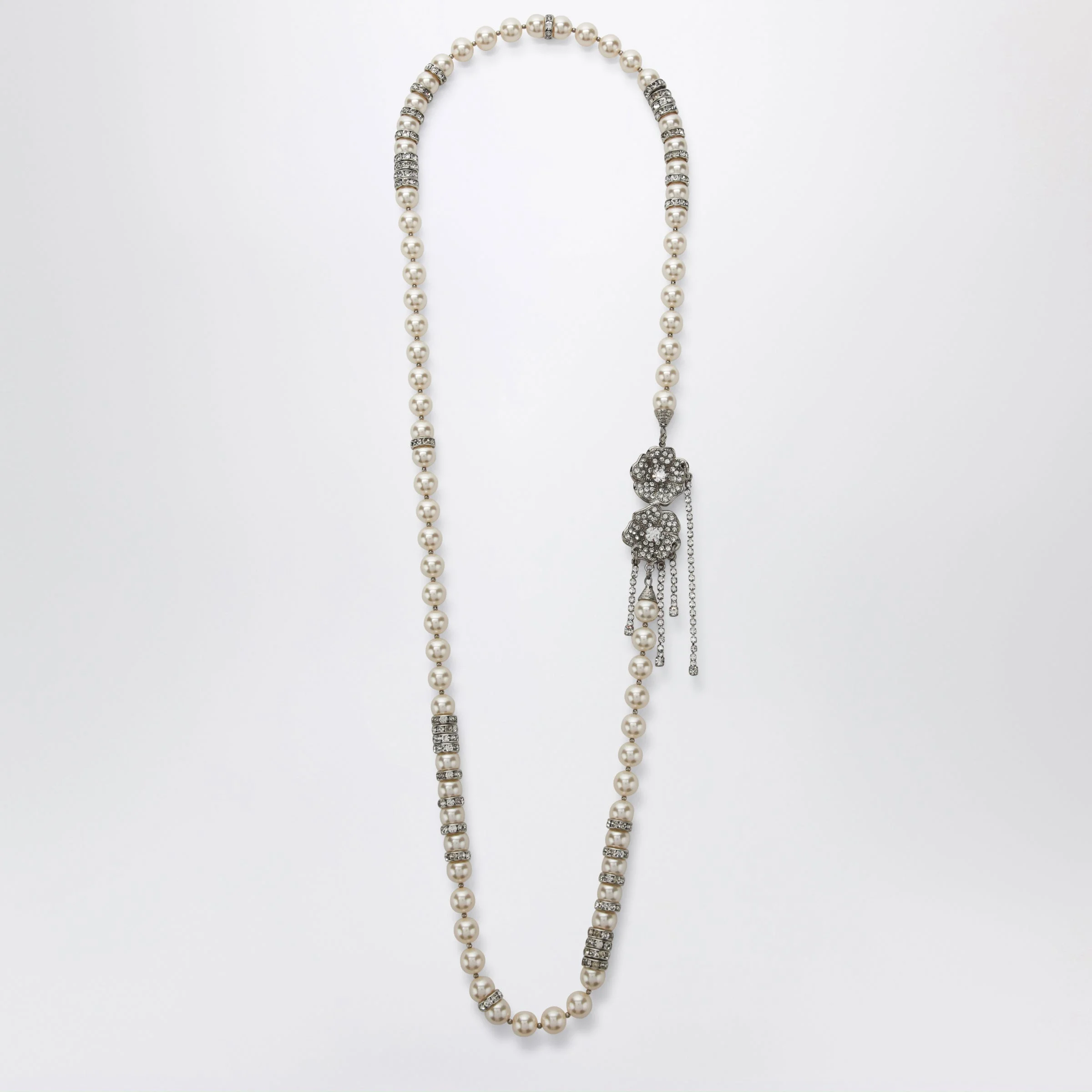 Alessandra Rich Pearl Necklace With Silver Crystal Flower Clasp Women - 1