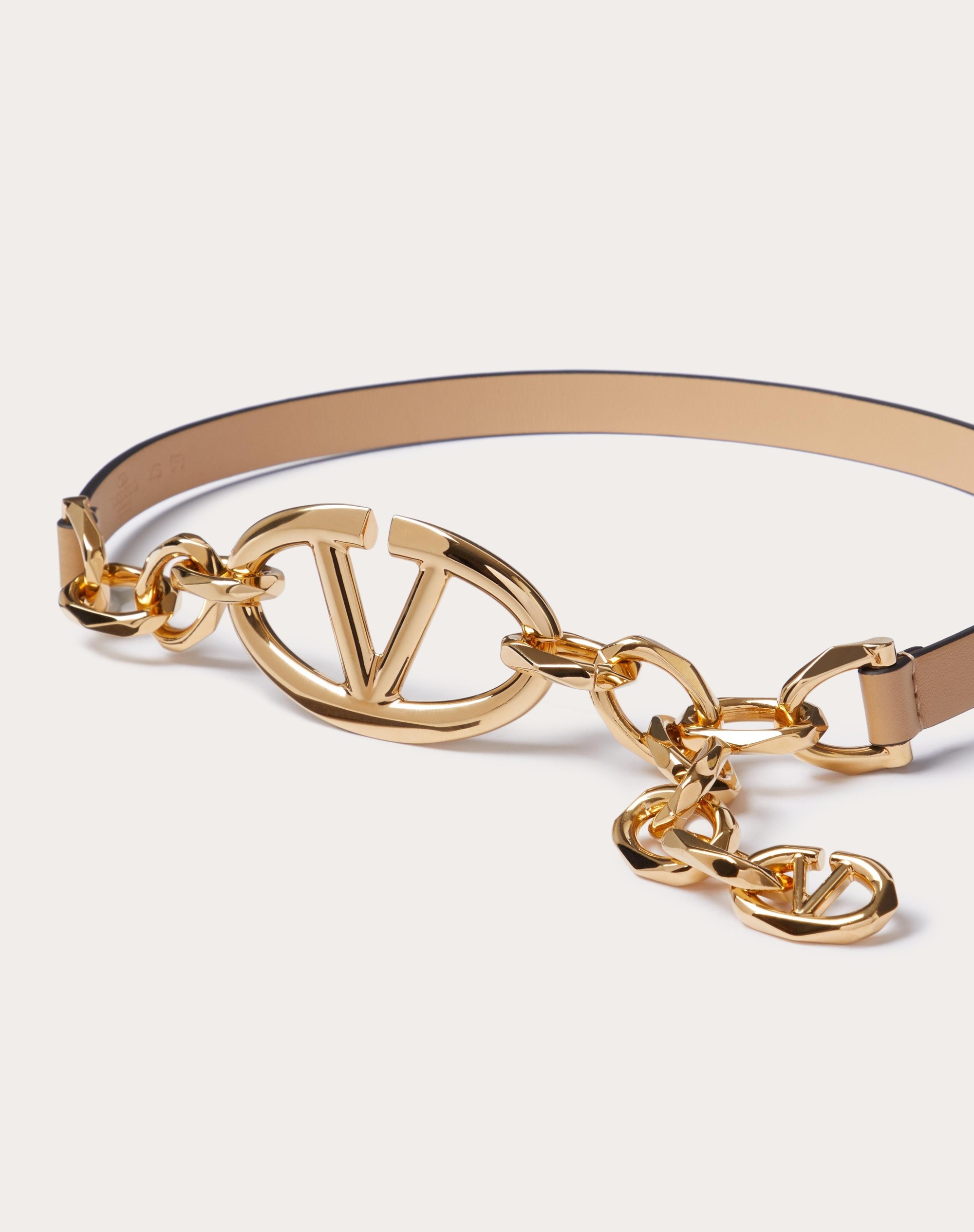 VLOGO SIGNATURE SHINY CALFSKIN BELT WITH CHAIN - 4