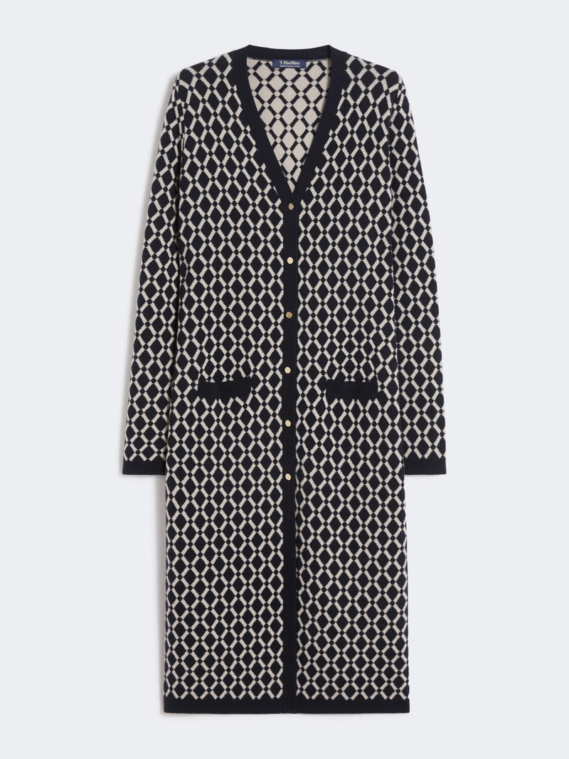 AZZURRO Long jacquard wool cardigan - ULTRAMARINE 1