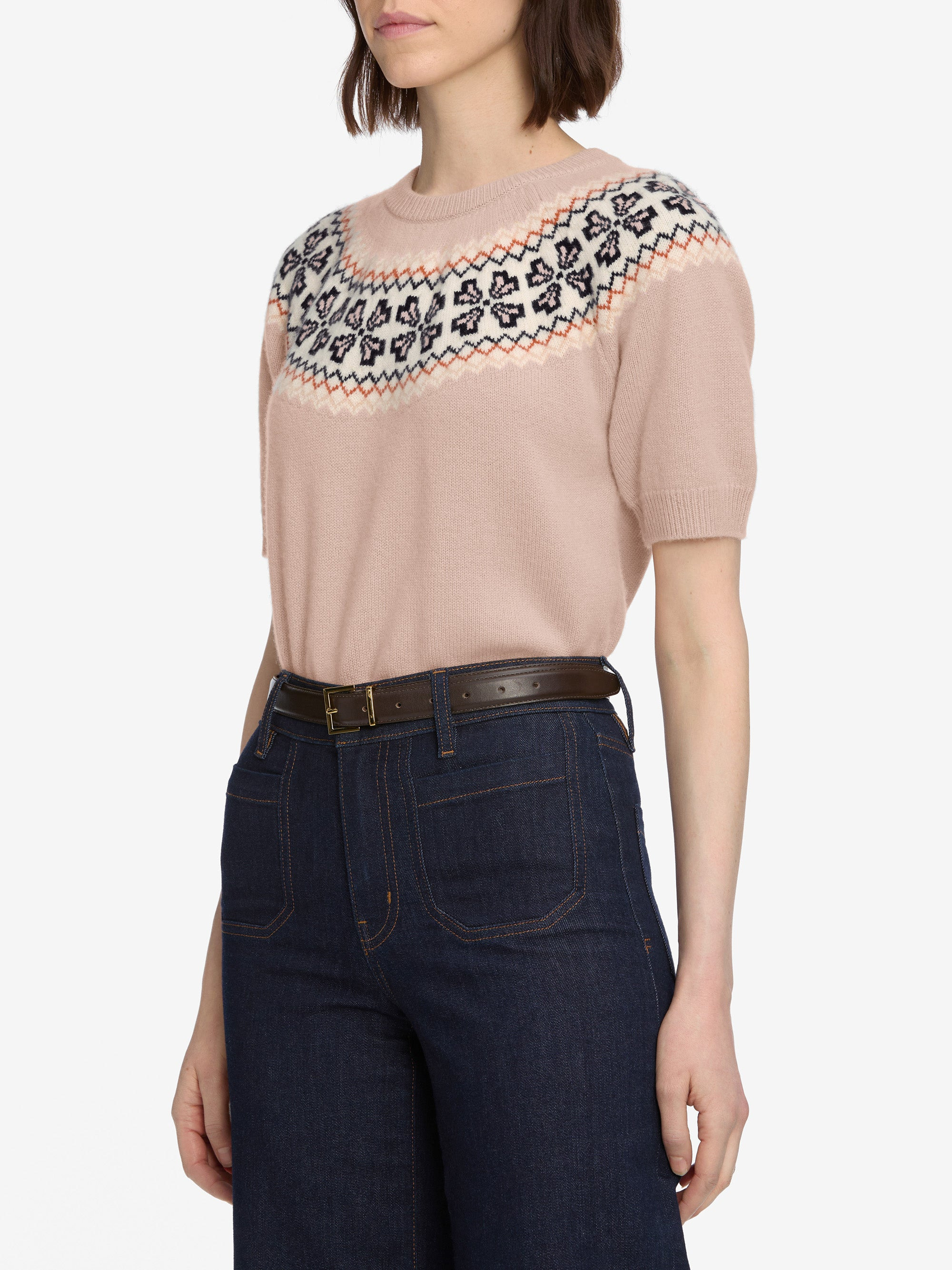 The Cashmere Fairisle Sweater in Pink Sand - 5