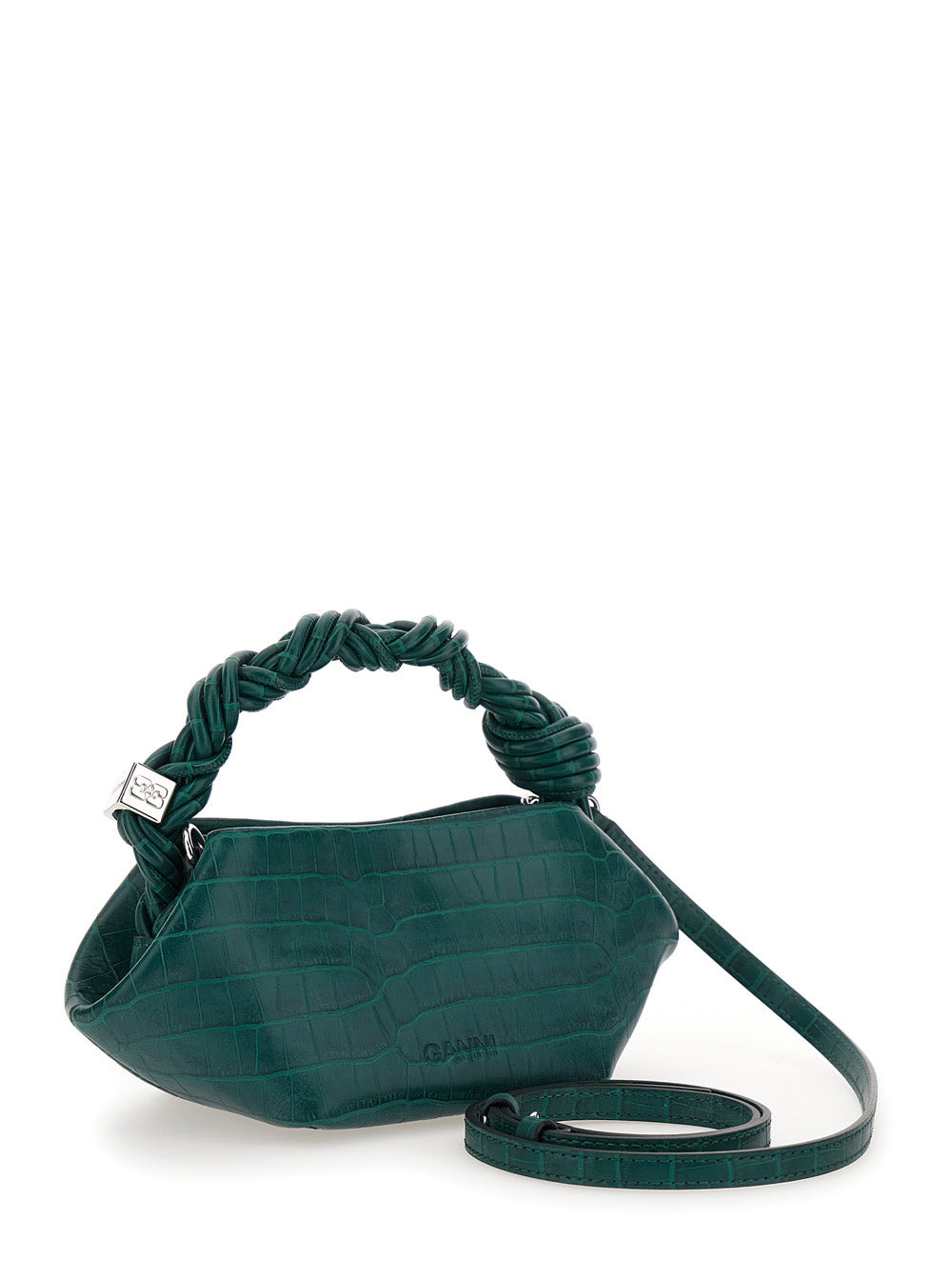Ganni Women 'Bou' Grey Handbag With Adjustable And Removable Shoulder Strap And Embossed Croc Effect - 3