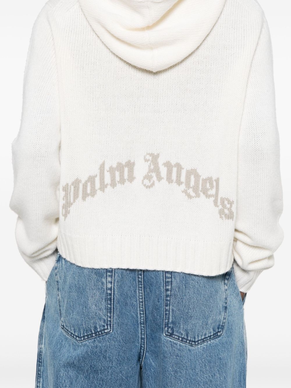curved logo knitted hoodie - 5