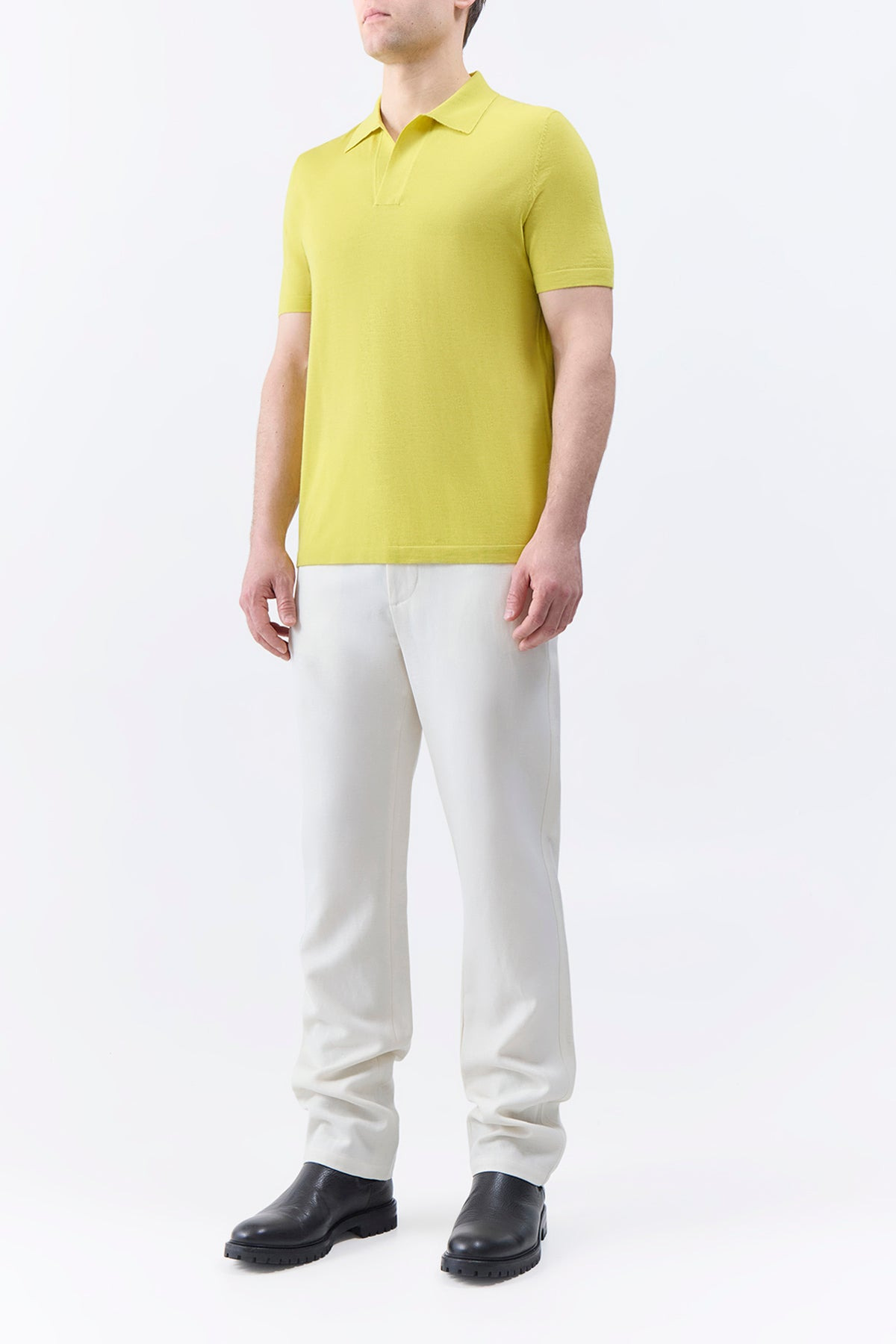 Stendhal Knit Short Sleeve Polo in Lime Adamite Cashmere - 3
