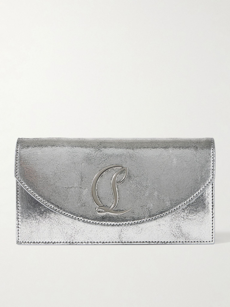 Loubi54 embellished metallic cracked-leather shoulder bag Silver 1