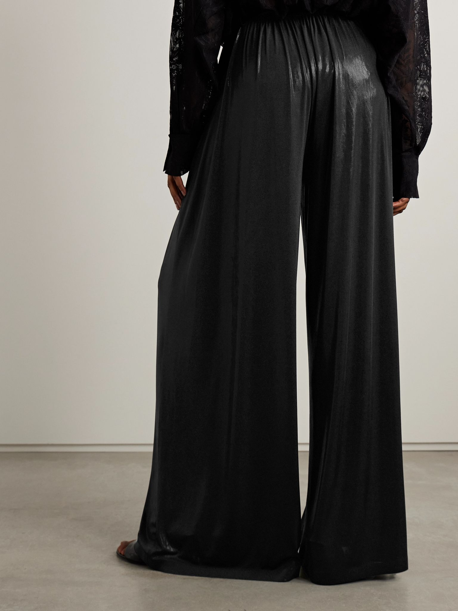 Pleated stretch-jersey wide-leg pants Black - 3