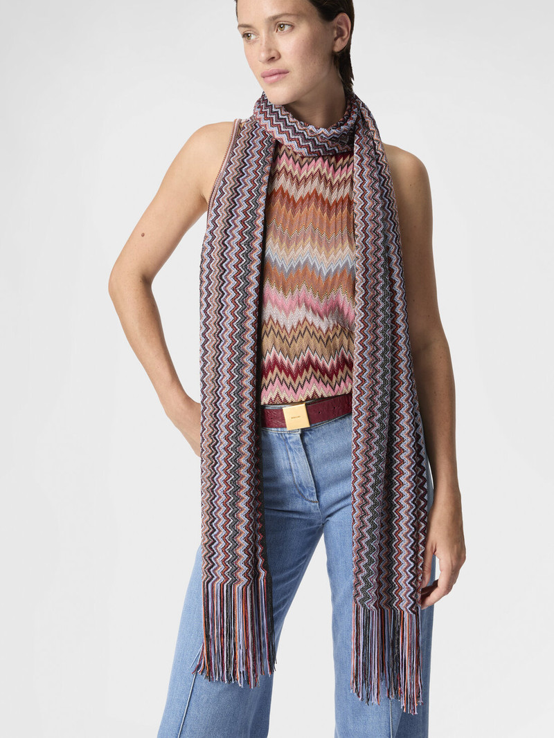 Viscose and cotton zigzag scarf with fringes 3