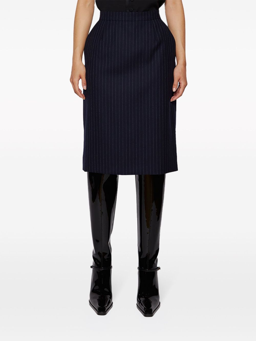 pinstripe-pattern silk skirt - 3