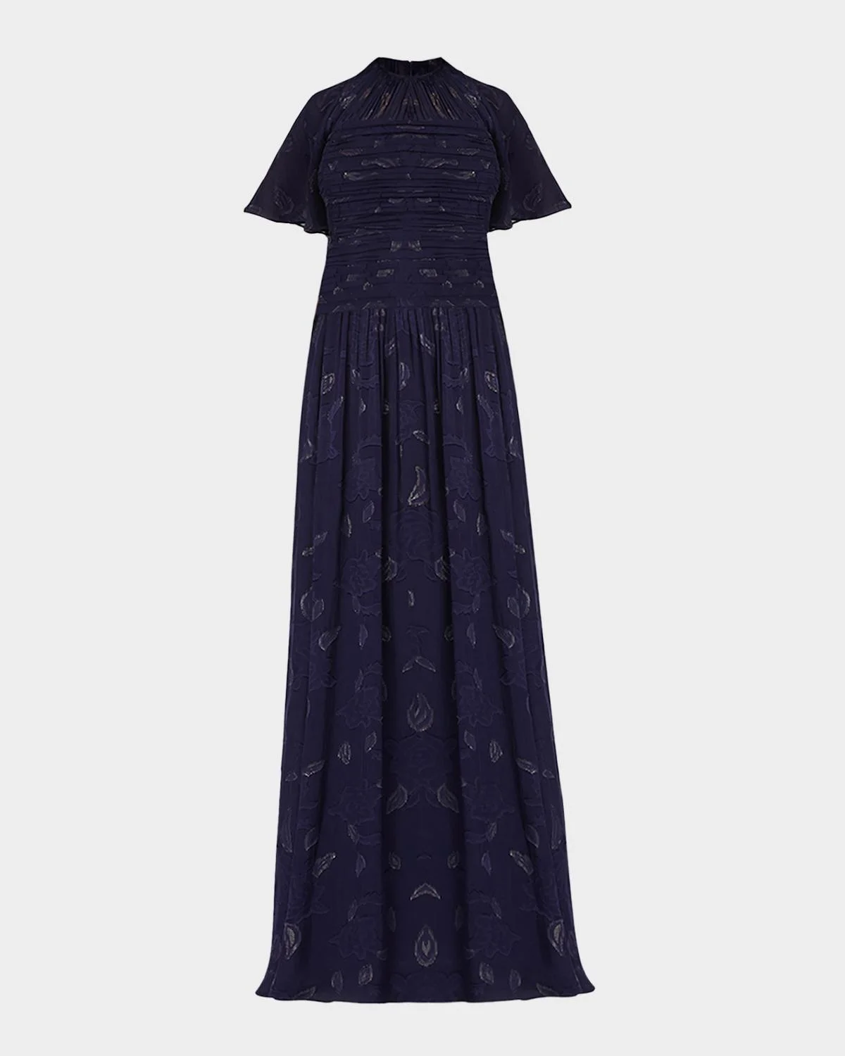 Serafina Flutter-Sleeve Floral Burnout Gown - 1