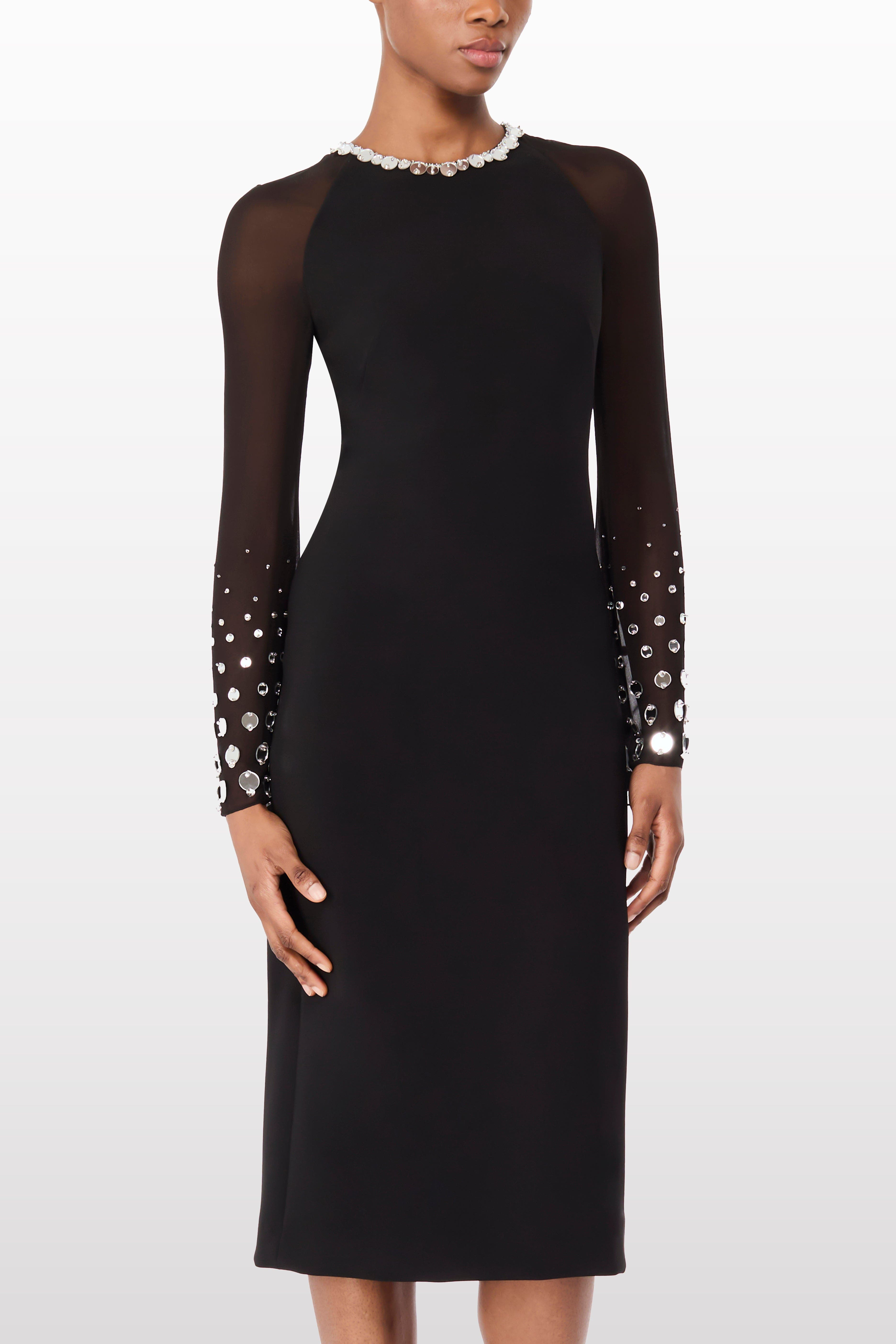 Jenny Packham Eurabia Mesh-sleeve Midi Dress in Liquorice at Nordstrom - 2