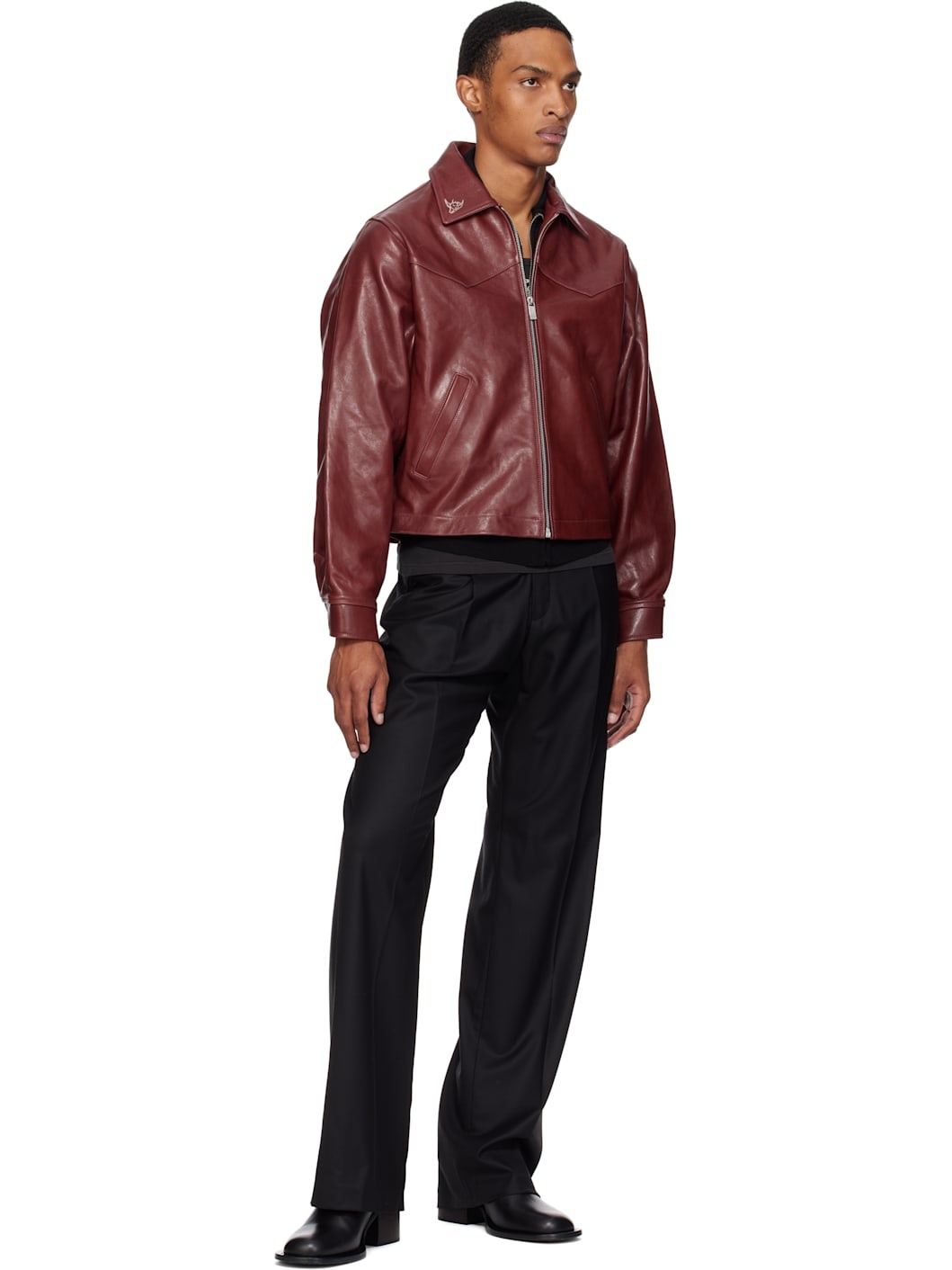 Burgundy 'Principe de l'Amour' Western Leather Jacket - 4