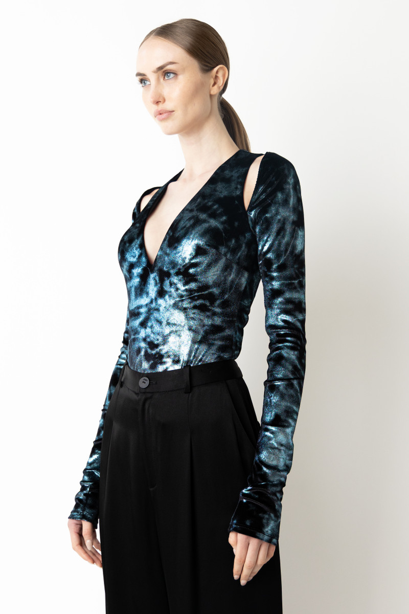 Foil Velour V Neck Bodysuit 4