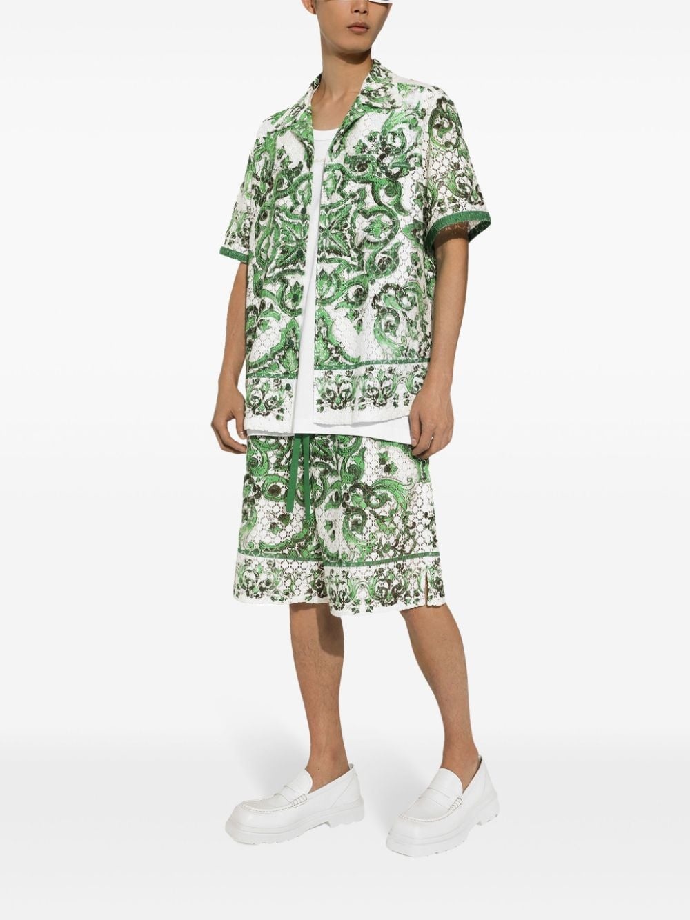majolica-print crochet-knit shorts - 2