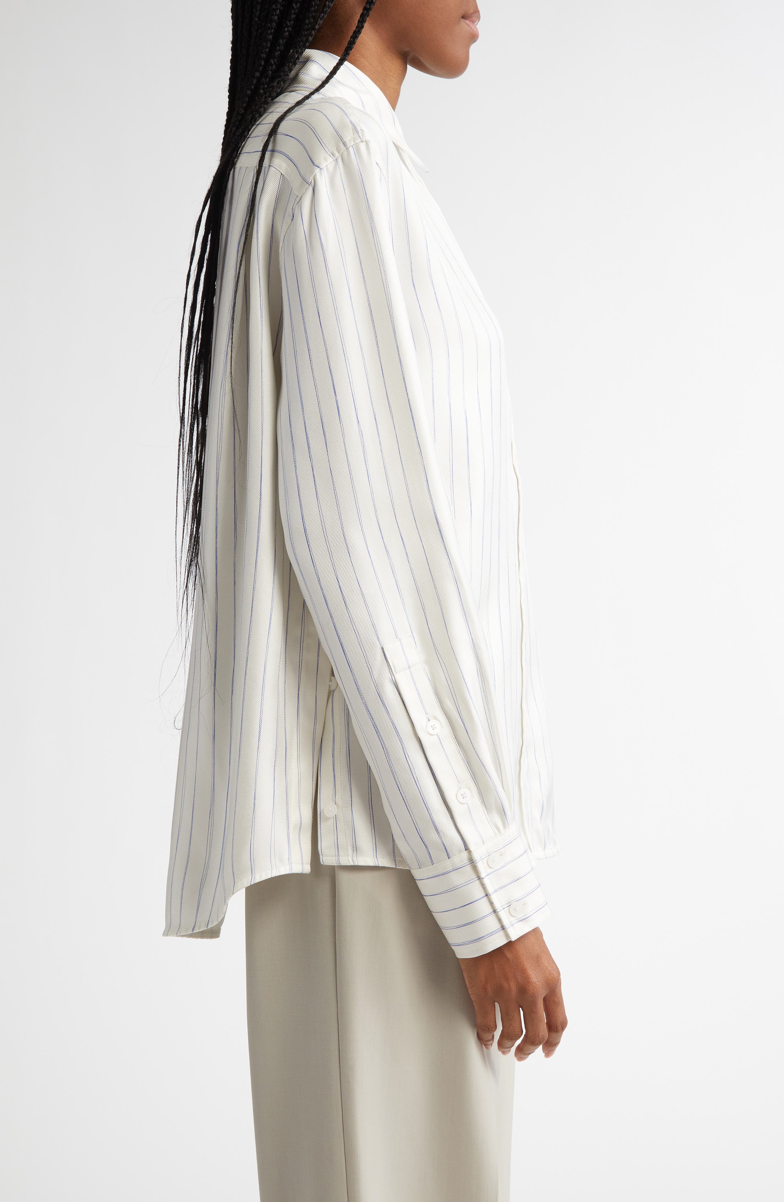 Proenza Schouler Madison Stripe Silk Twill Button-Up Shirt in Ivory Multi at Nordstrom - 4