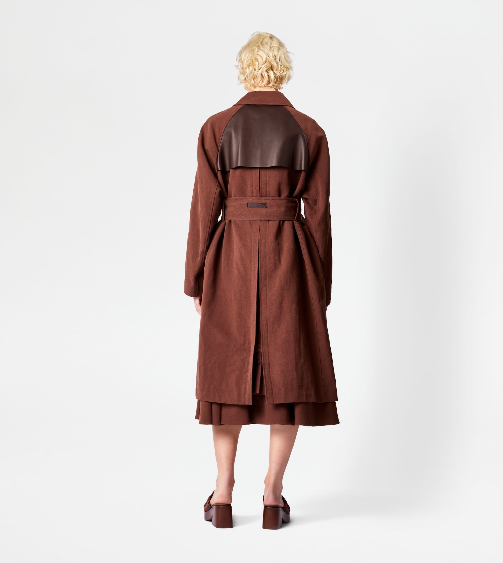 OVERCOAT WITH LEATHER INSERTS - BROWN - 3