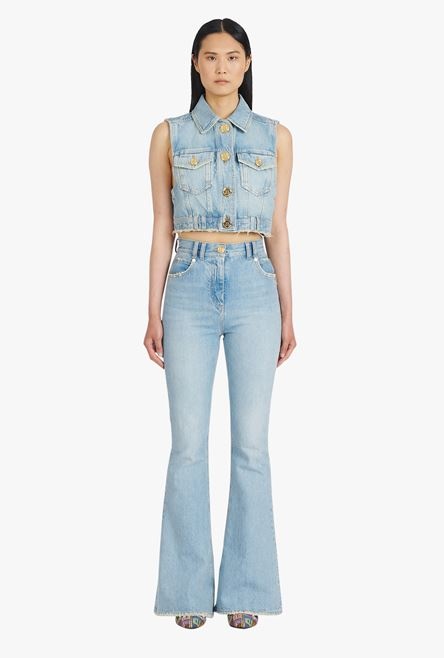 Cropped vintage blue eco-designed denim jacket - 4