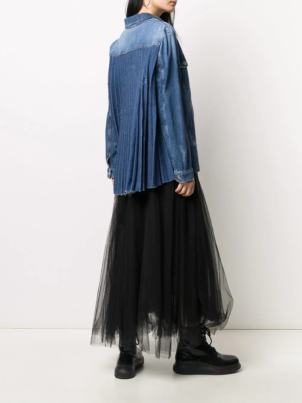 pleated back denim jacket - 2