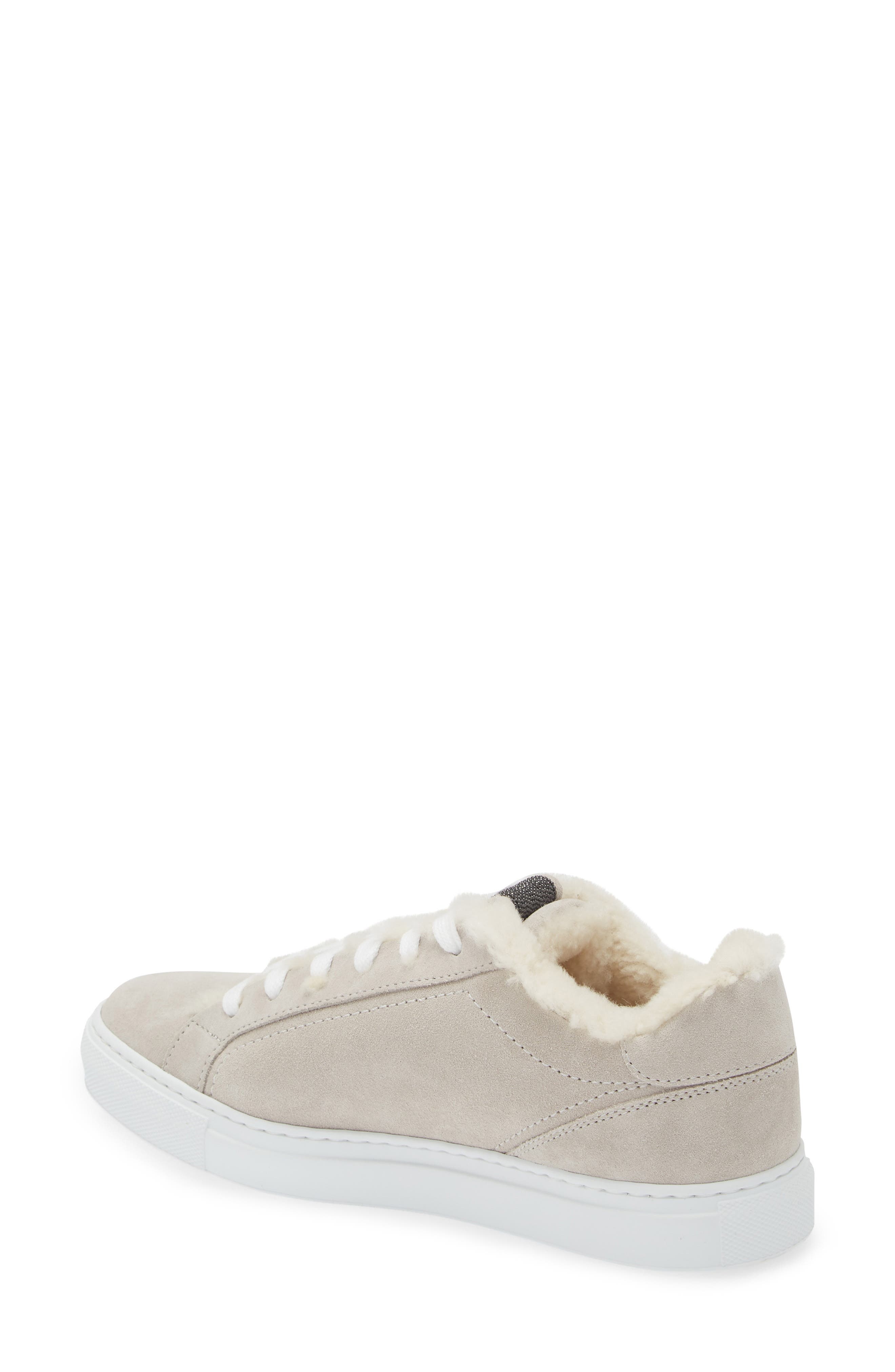 Brunello Cucinelli Monili Detail Genuine Shearling Lined Suede Sneaker in C9593 Quarzo at Nordstrom - 2