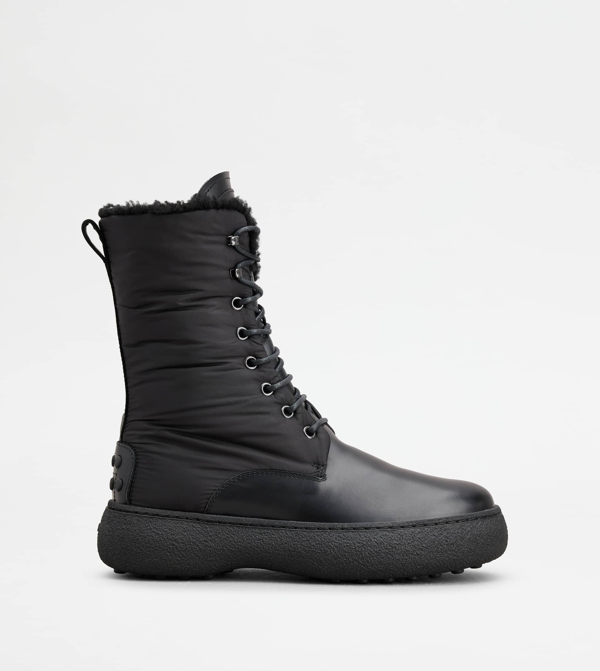 TOD'S W. G. LACE-UP ANKLE BOOTS IN LEATHER AND FABRIC - BLACK - 1
