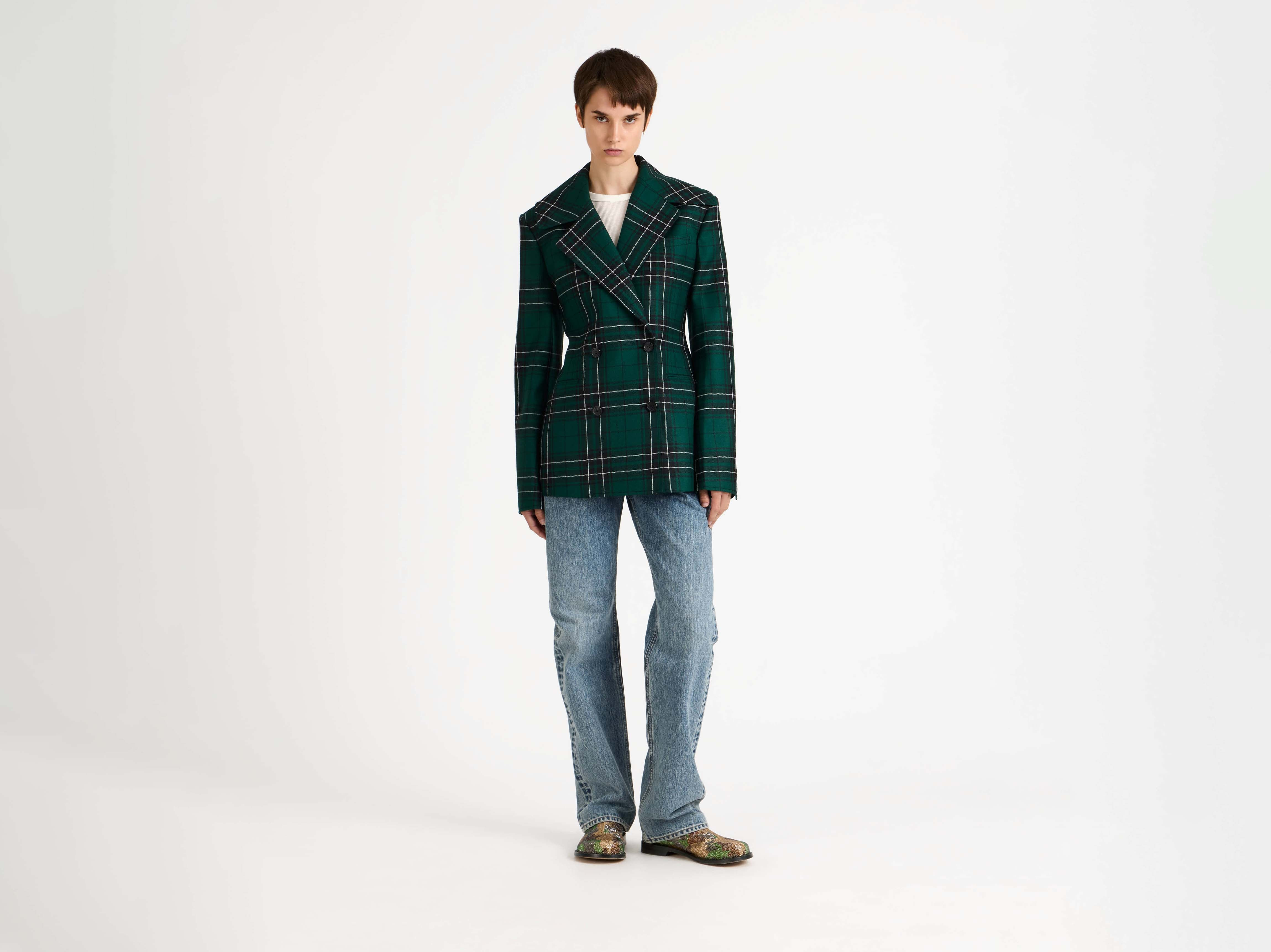 FITTED WAIST TAILORED JACKET IN FOREST GREEN - 2