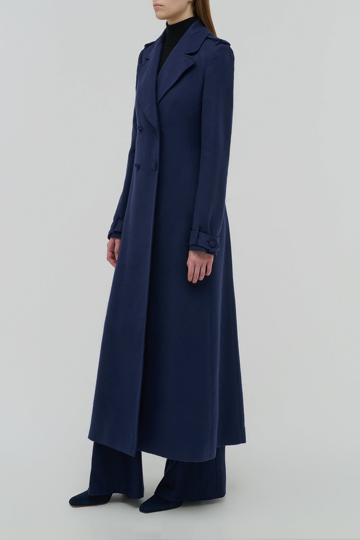 Houstt Trench Coat in Navy Winter Silk - 3