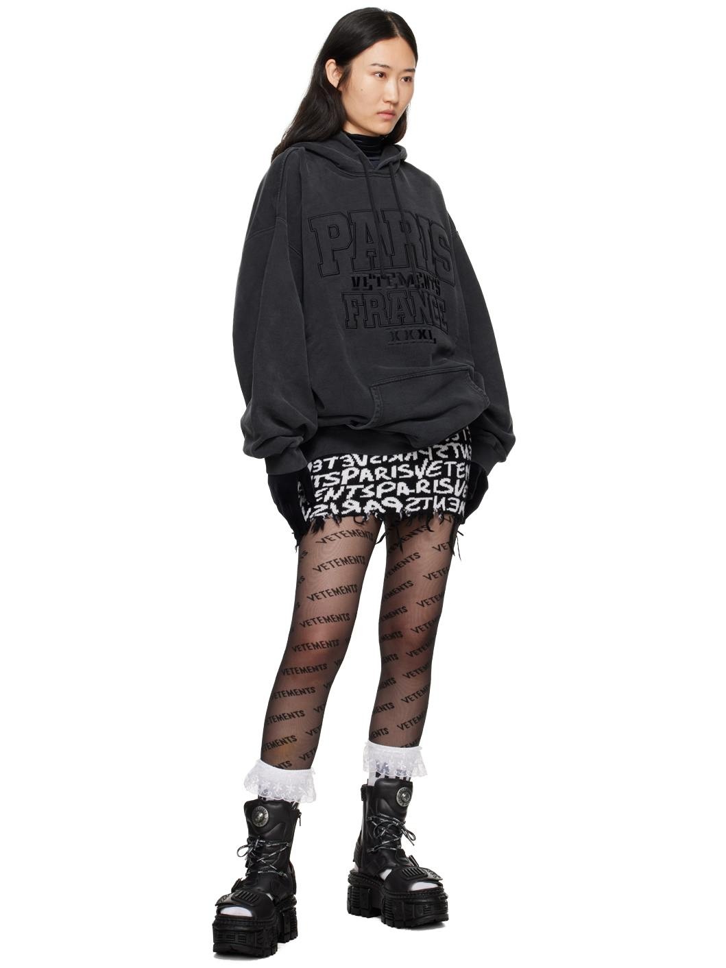 VETEMENTS Black Embroidered Logo Hoodie REVERSIBLE