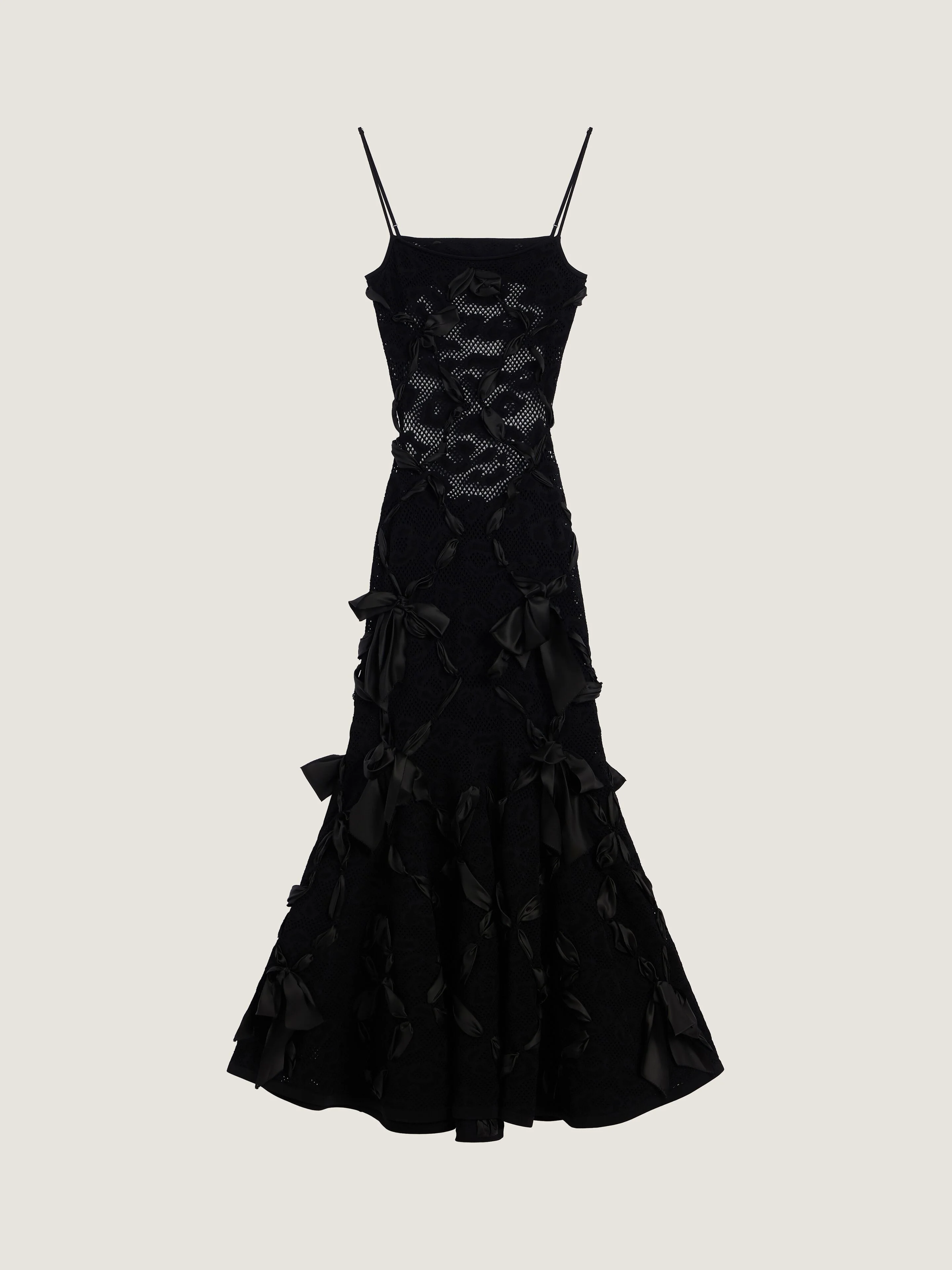 SLICED LONG DRESS IN LEOPARD LACE WITH RIBBONS - 1
