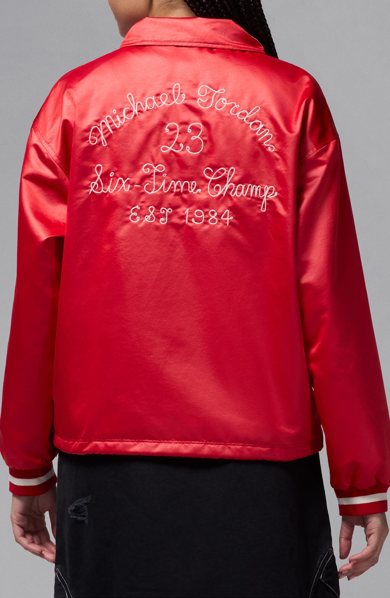 Jordan 40th Anniversary Water Repellent Satin Coach's Jacket in Varsity Red/Sail at Nordstrom - 2