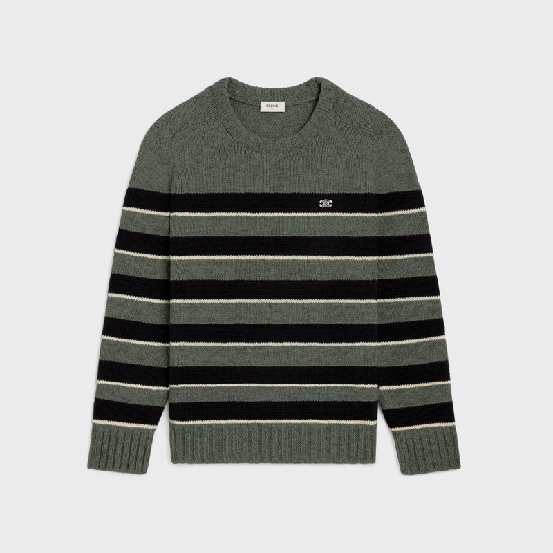 striped triomphe crew neck sweater in wool 1