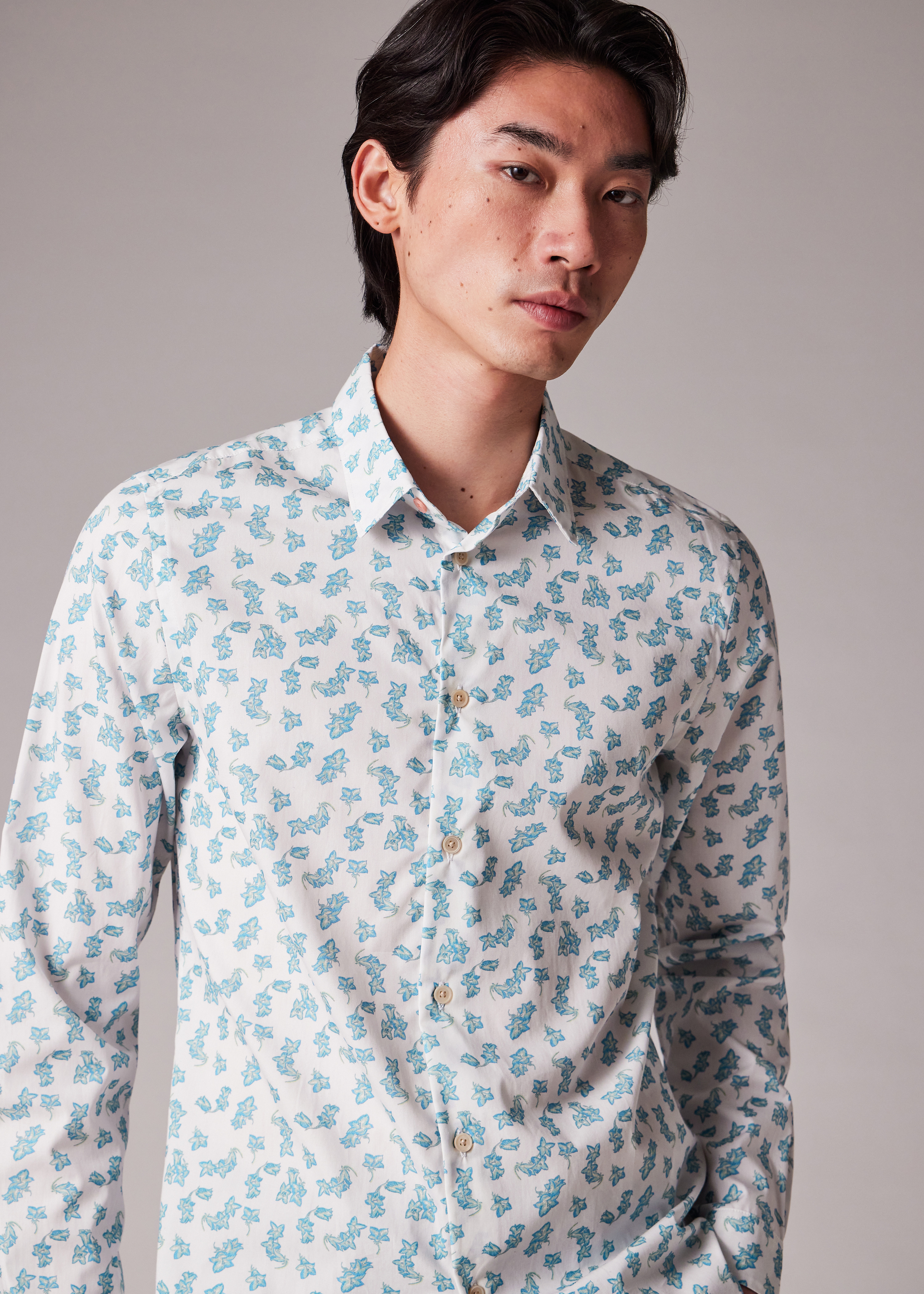 White Slim-Fit Organic Cotton 'Campanula' Print Shirt - 5