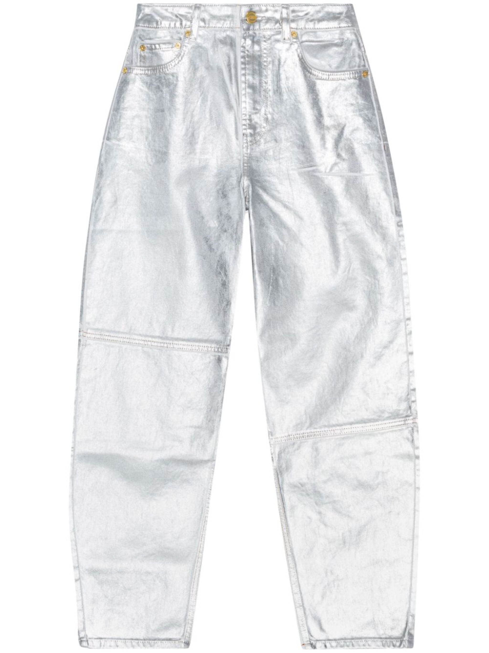 metallic-finish organic-cotton tapared jeans - 1