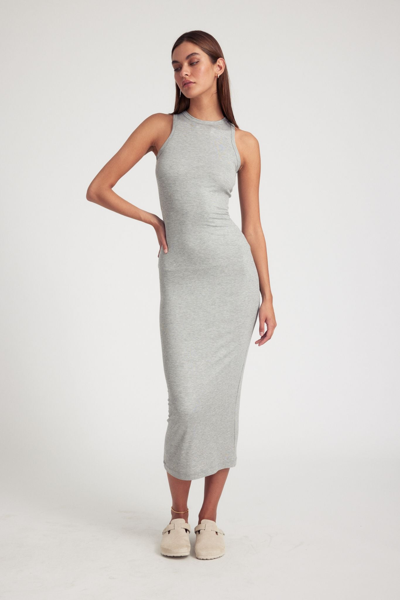 HEATHER GREY RIB RACER MAXI DRESS - 2