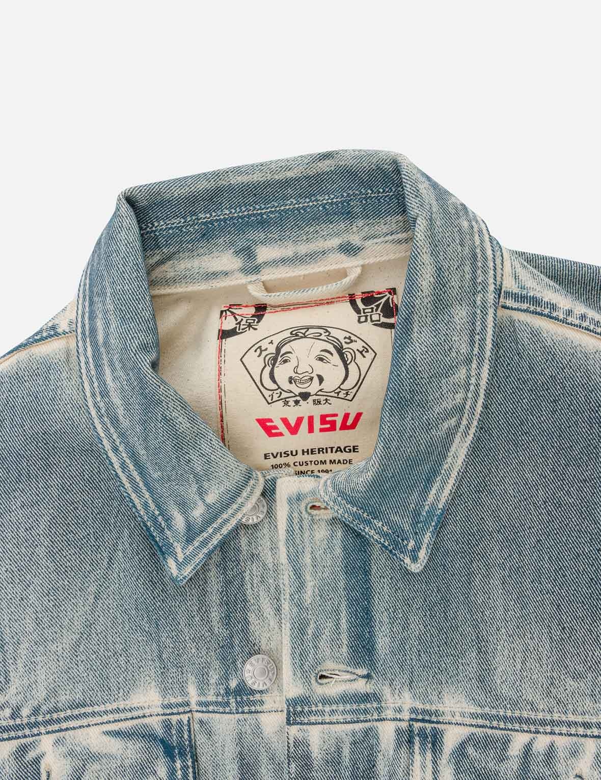 KAMON AND SEAGULL APPLIQUÉ WITH RUBBING PRINT FASHION FIT DENIM JACKET - 11