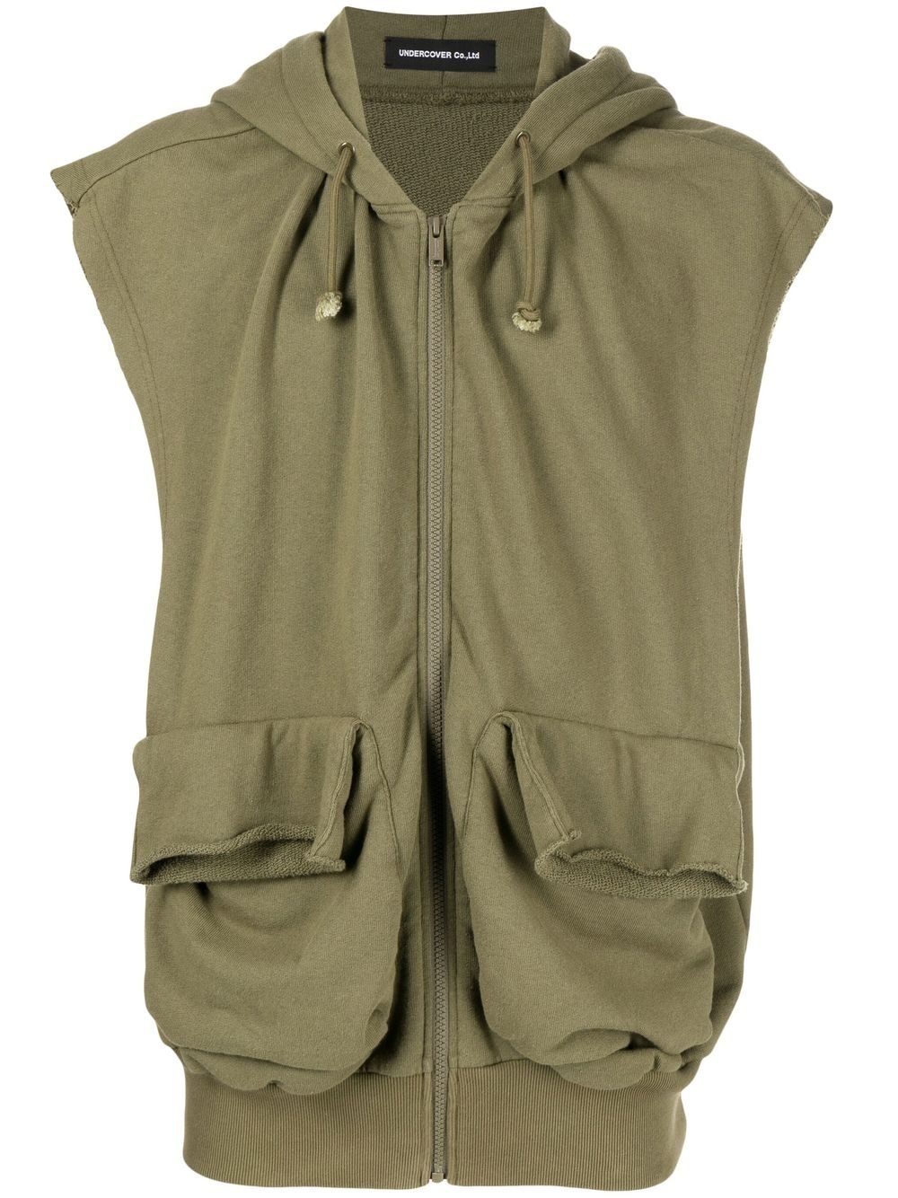 cargo-pocket sleeveless hooded jacket - 1