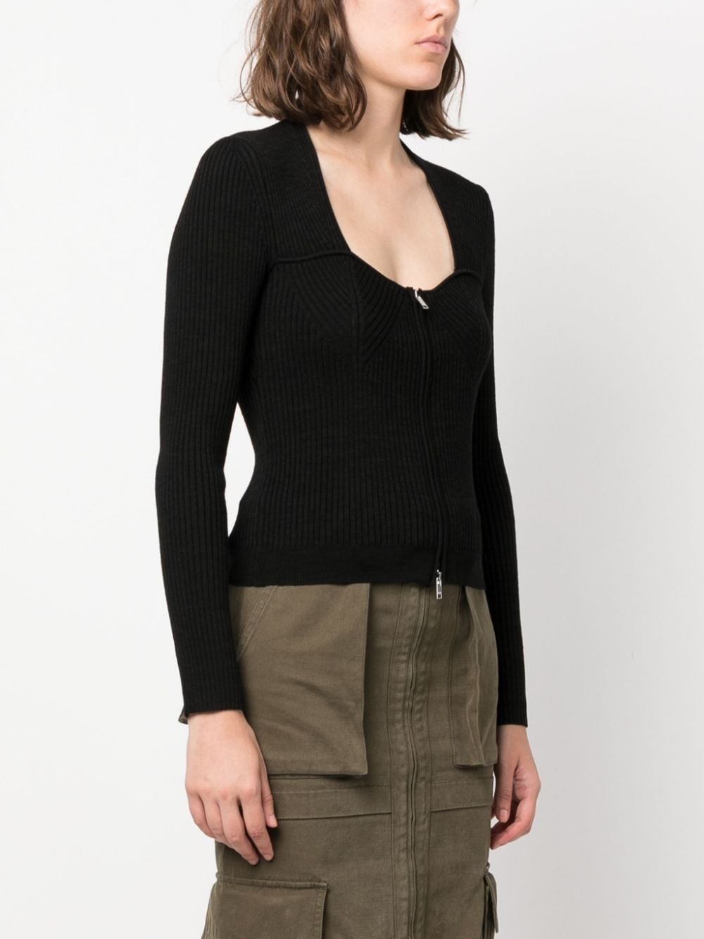 ribbed-knit scoop-neck cardigan - 3