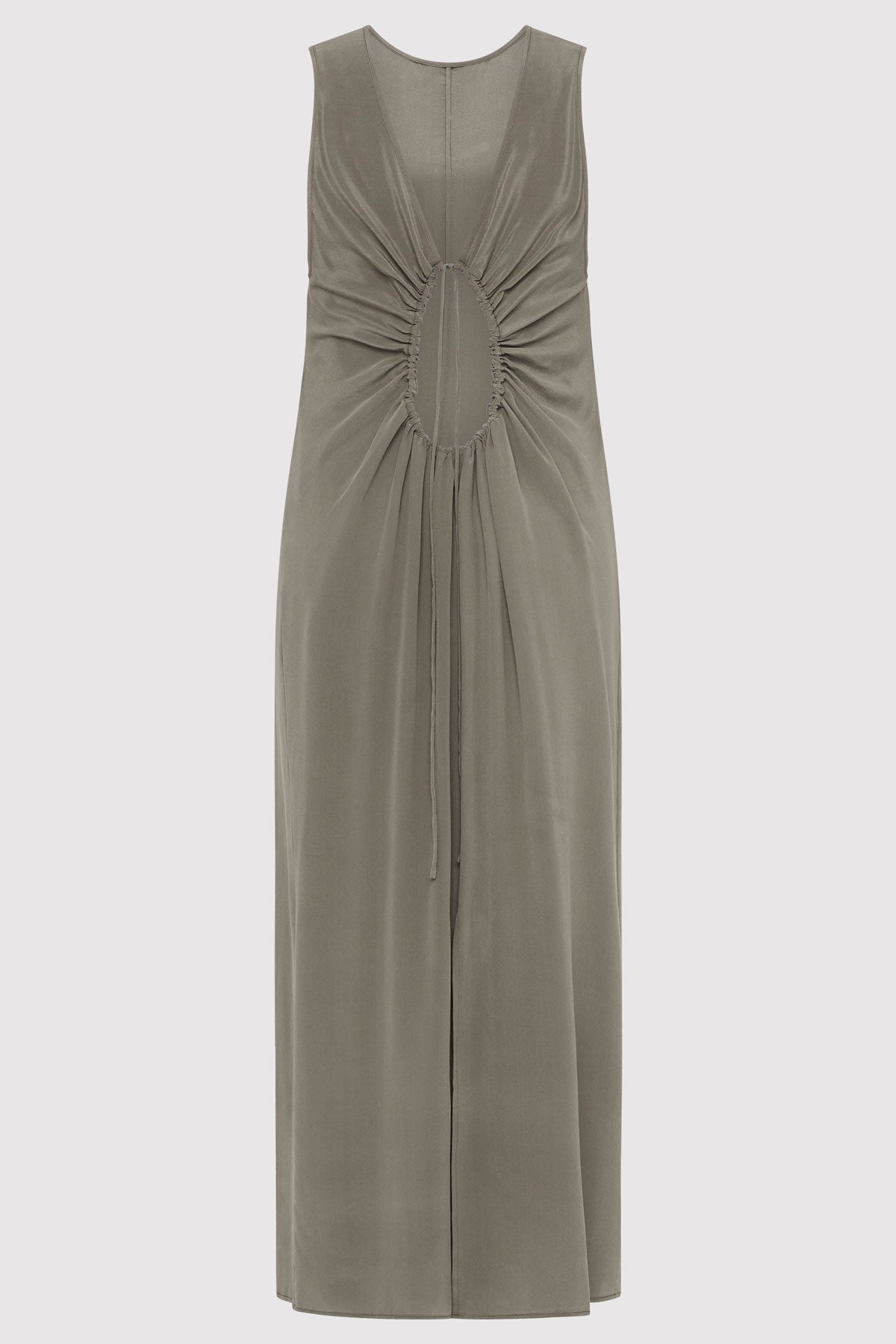 Drawstring Silk Dress - Smokey Olive - 6