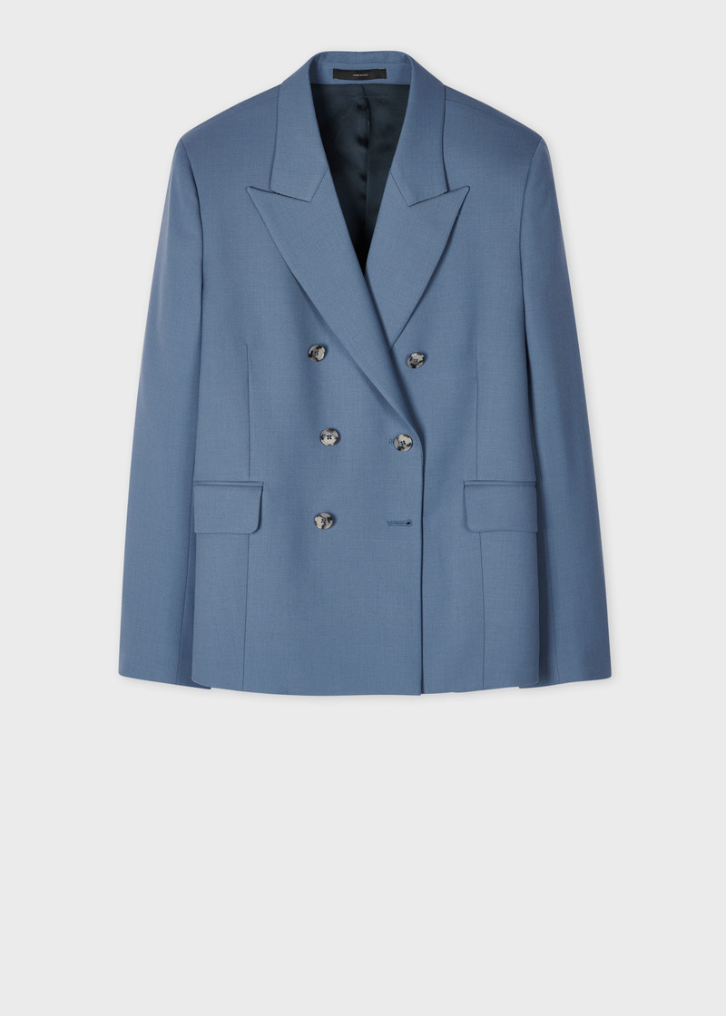 Women's A Suit To Travel In - Steel Blue Wool Double Breasted Blazer 1