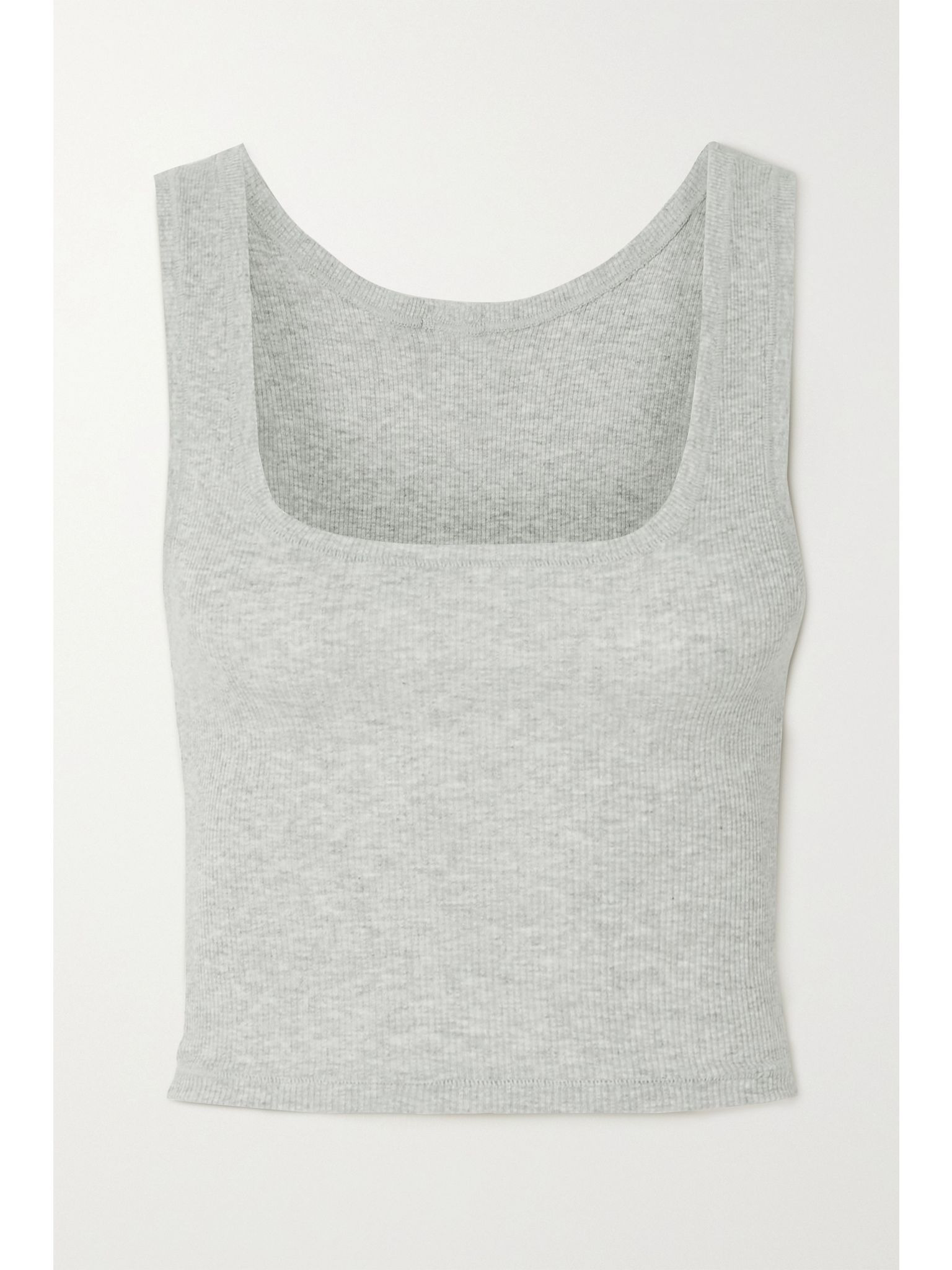 Cotton Collection cropped ribbed cotton-blend jersey tank - Light Heather Grey Light gray - 1