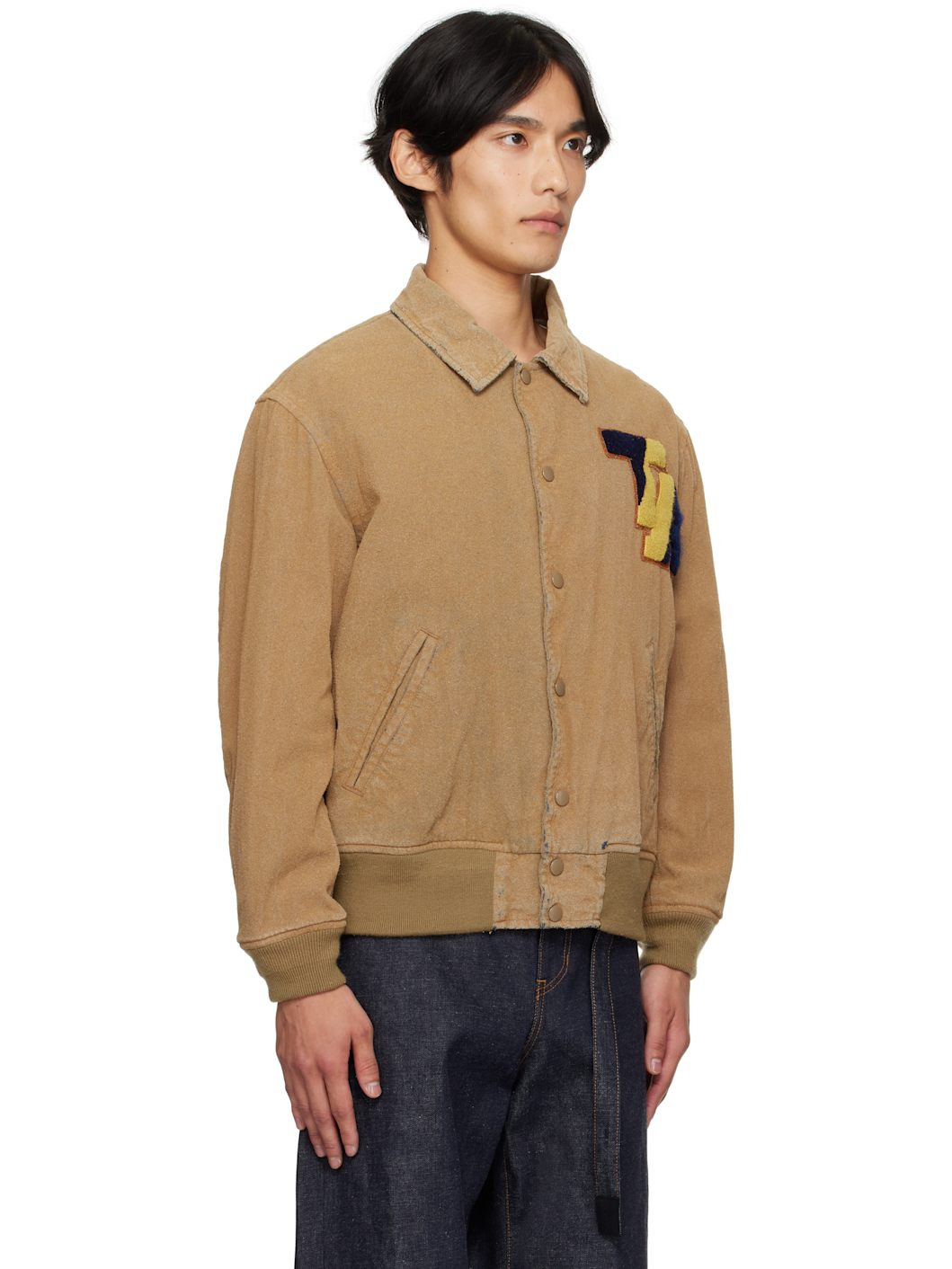 Beige Flocked Denim Jacket - 2