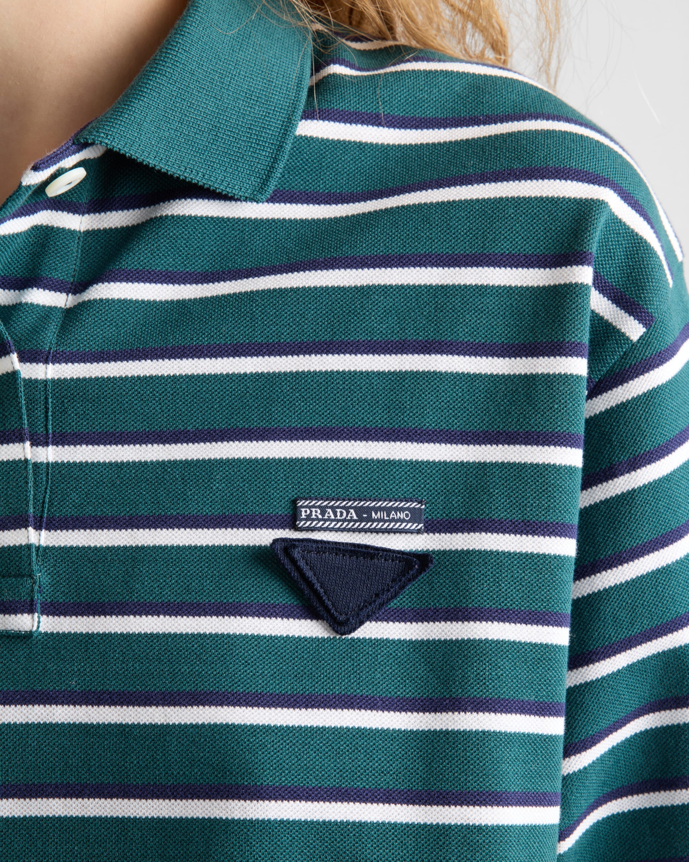 Cropped striped piqué polo shirt - 3