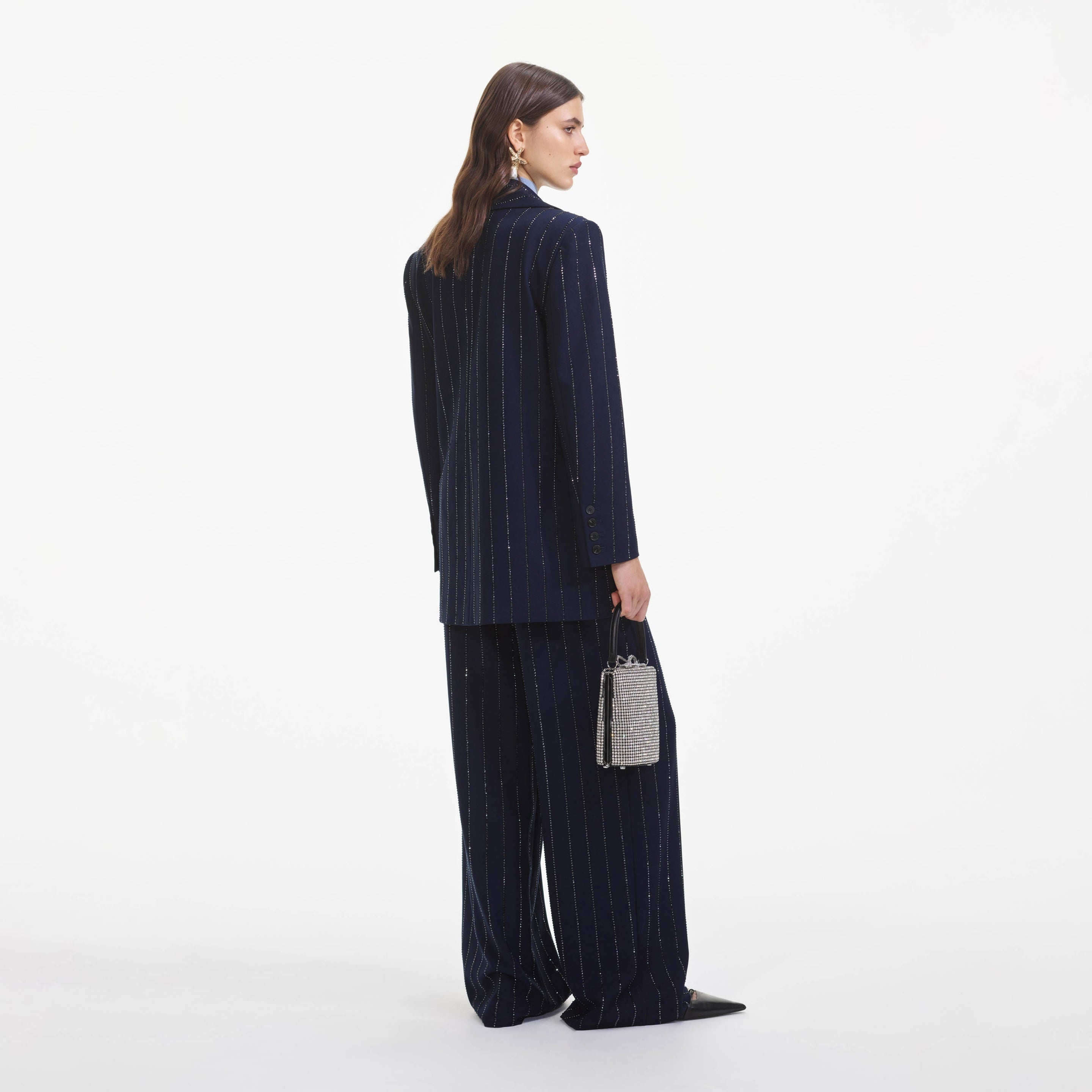 Navy Rhinestone Pinstripe Trousers - 3