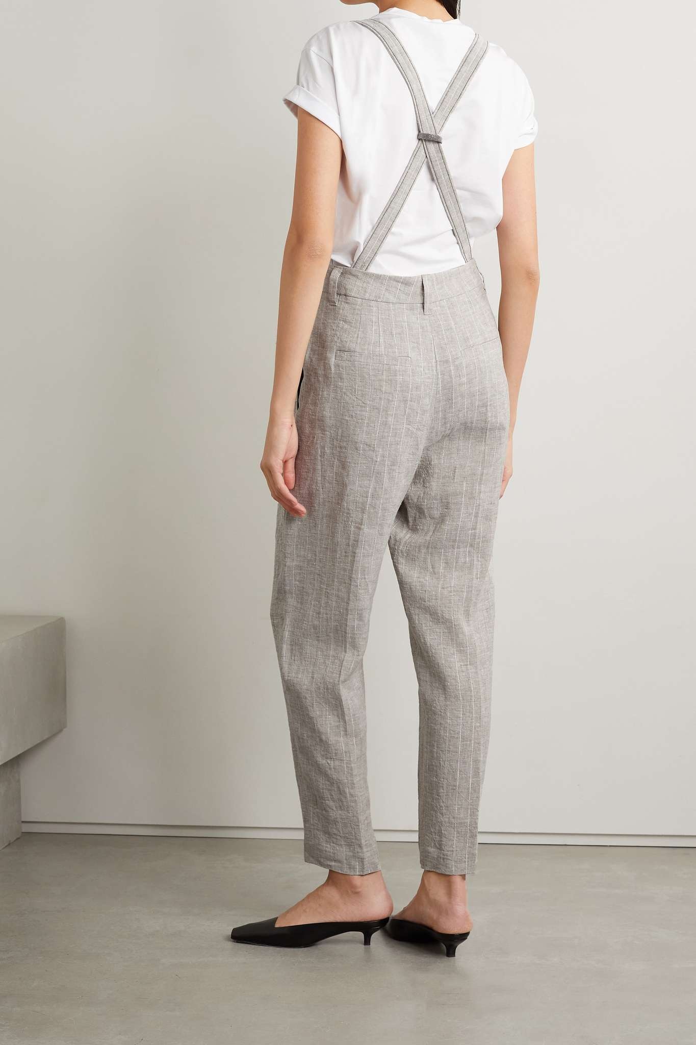 Striped metallic linen straight-leg pants - 4