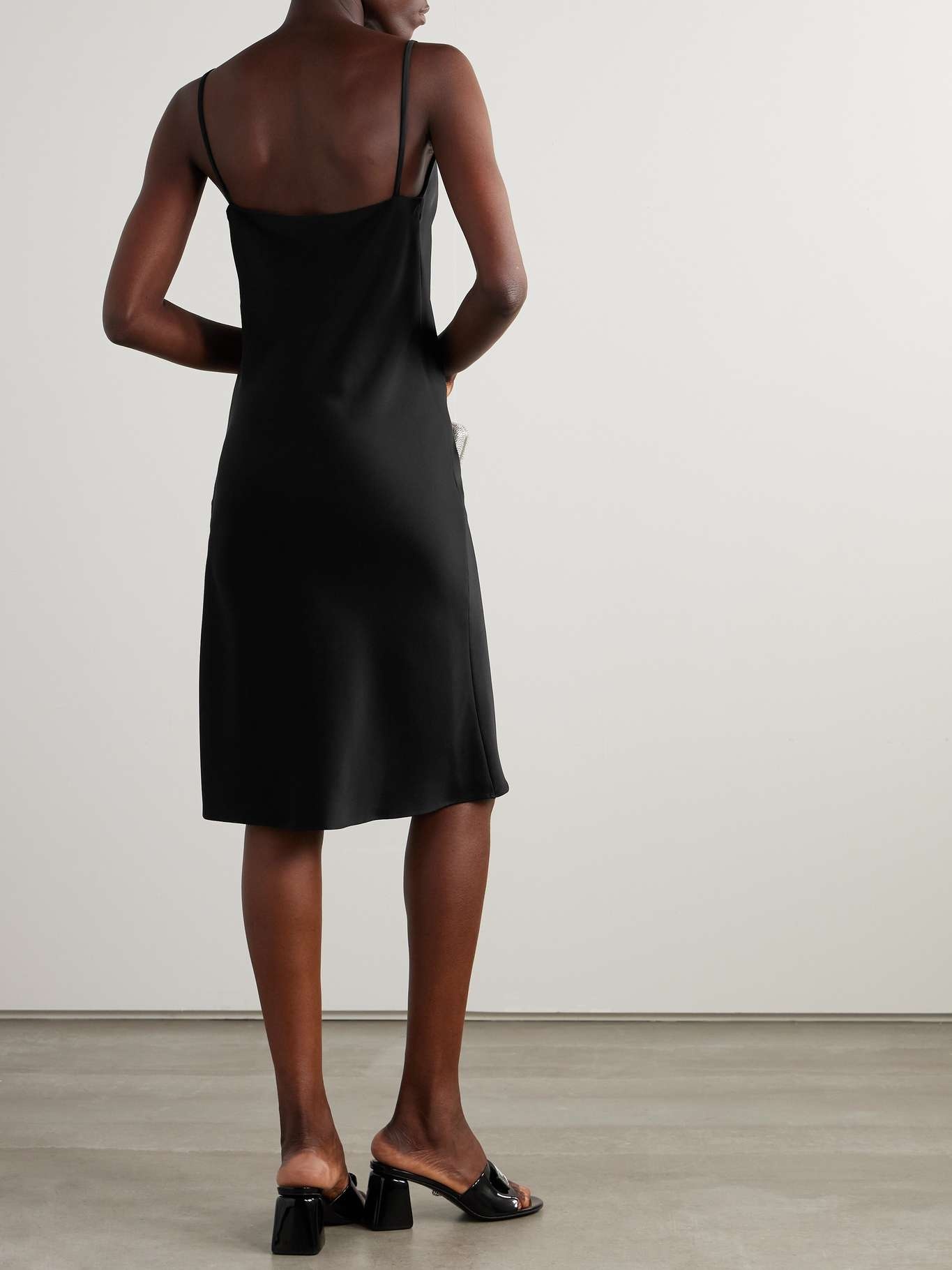 Embellished draped satin midi dress Black - 3