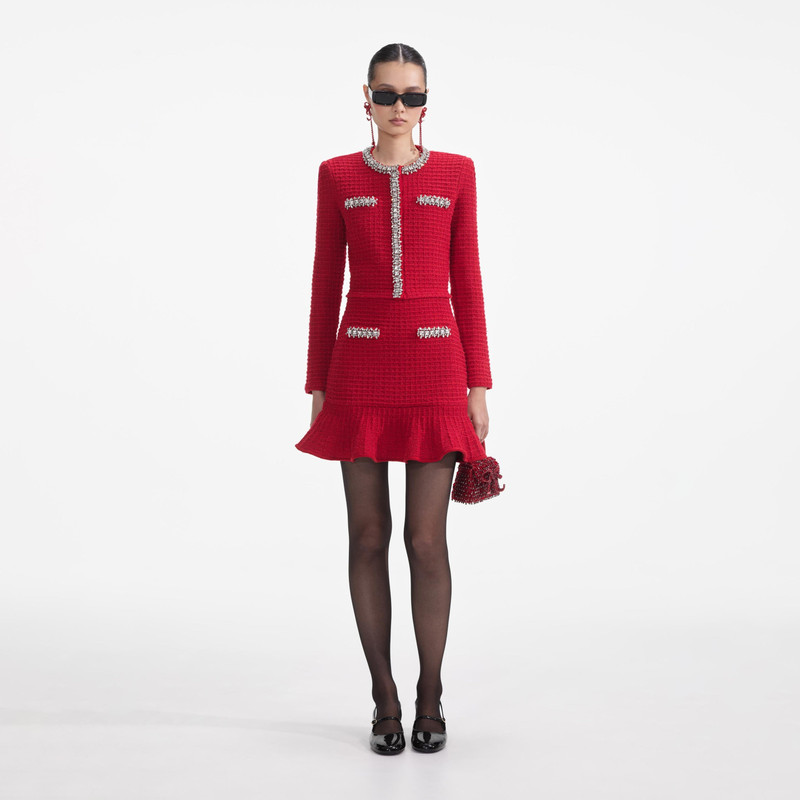Red Textured Knit Mini Skirt - 1