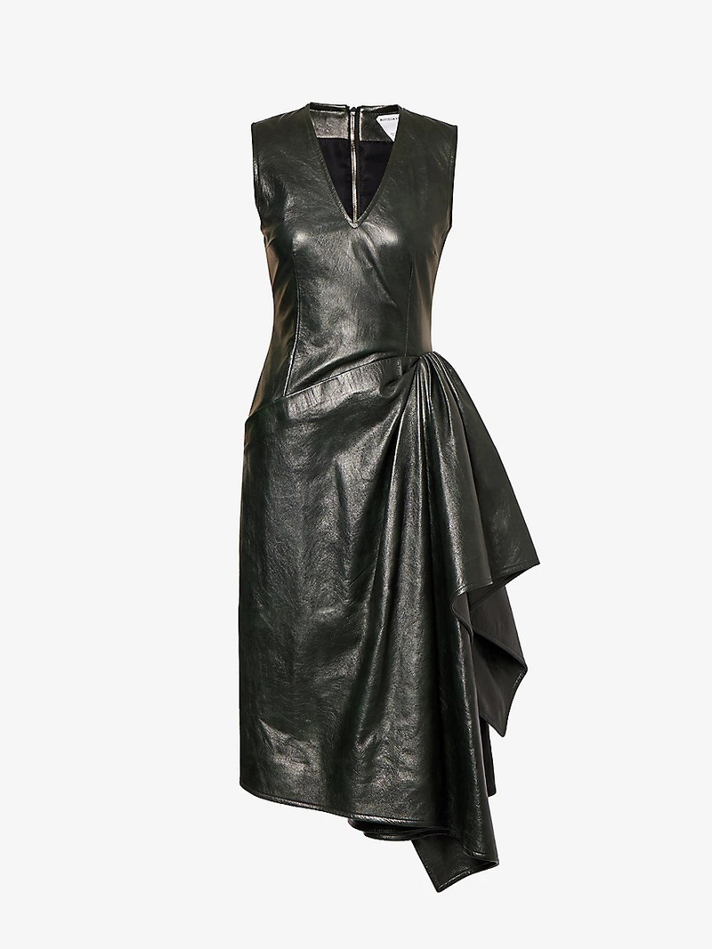 V-neck sleeveless leather midi dress 1