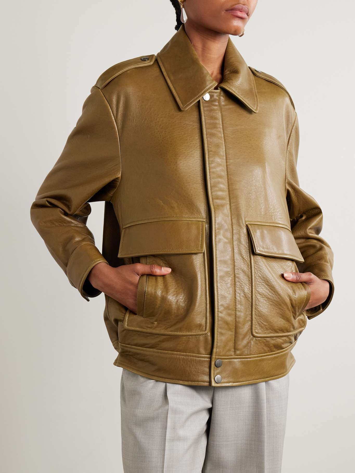 Drey textured-leather jacket Army green - 3