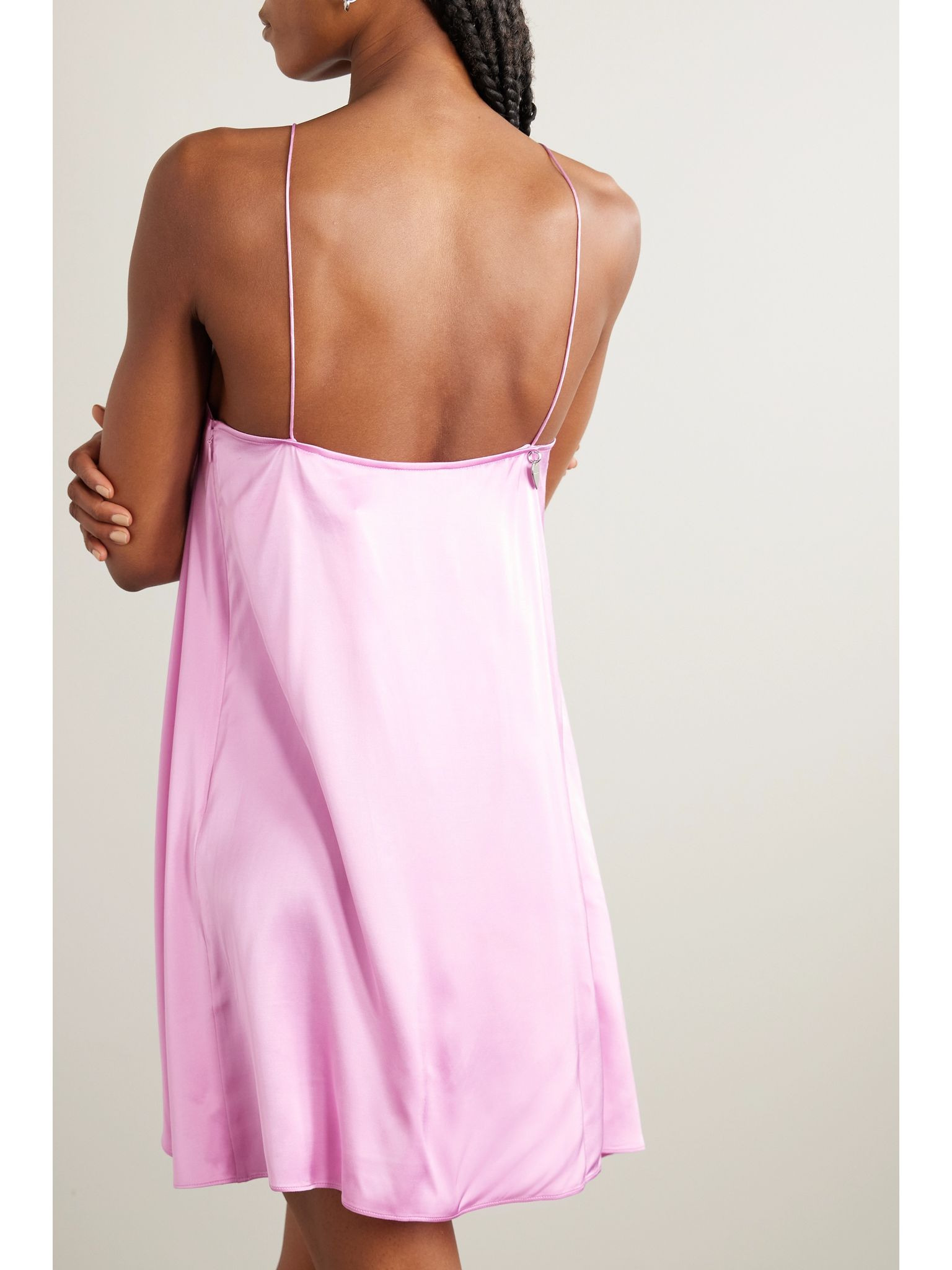 Gathered draped stretch-satin mini dress Pink - 3