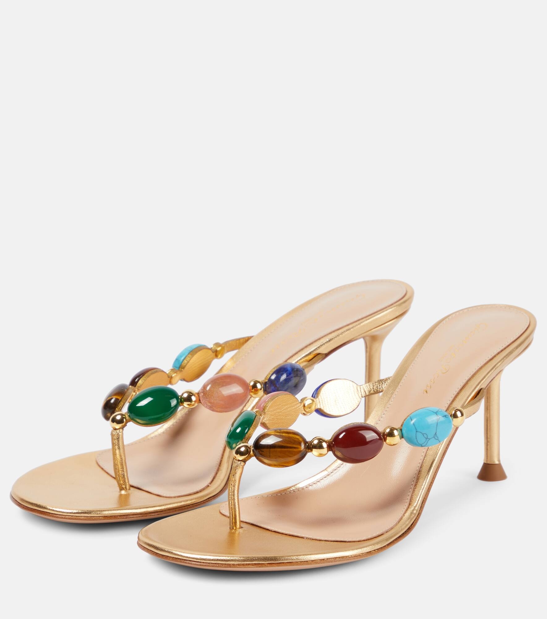 Shanti embellished leather thong sandals - 4