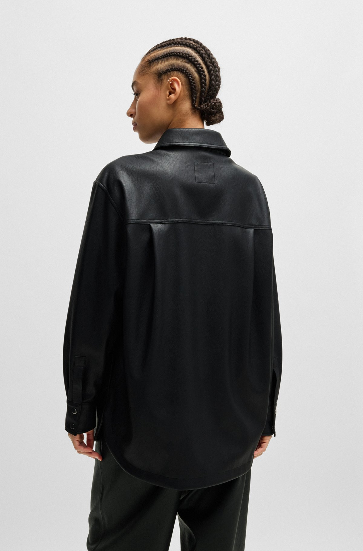 FAUX-LEATHER OVERSHIRT WITH PATCH POCKETS - 4