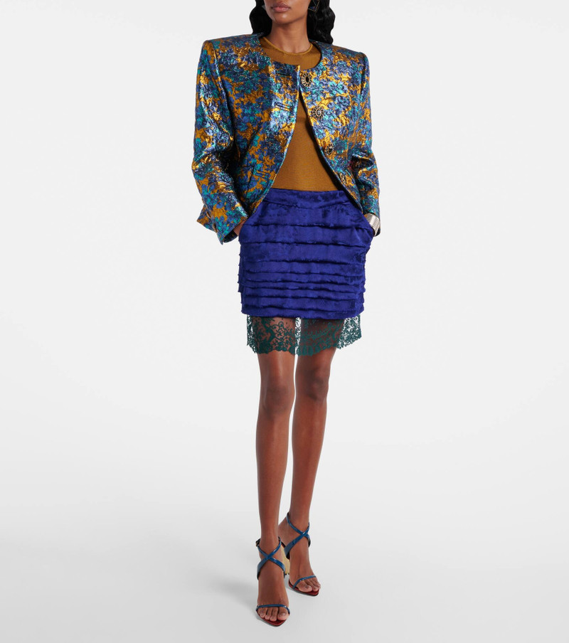 SAINT LAURENT Layered lace-trimmed jacquard miniskirt outlook