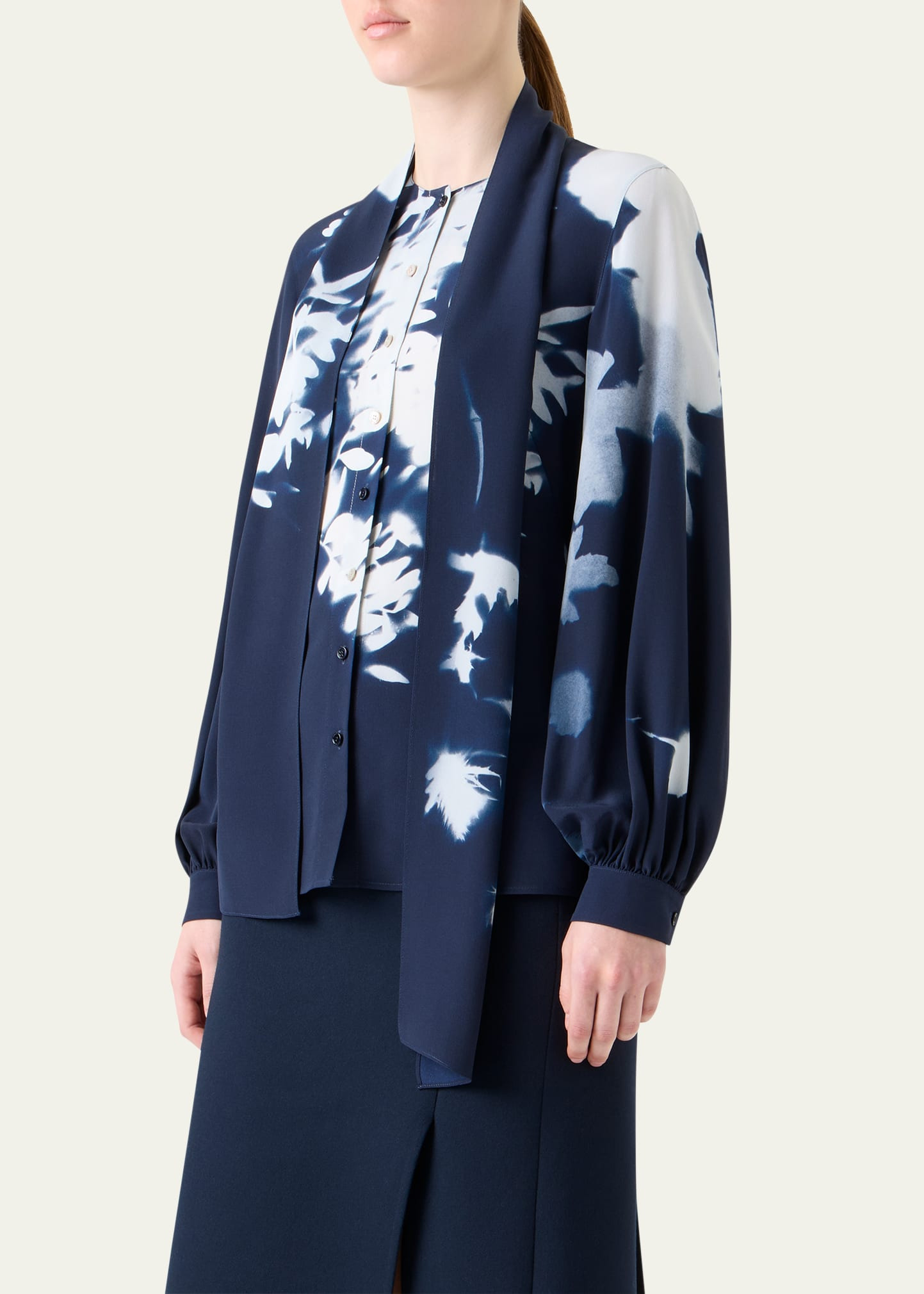 Wildflower-Print Silk Crepe Scarf Blouse - 4